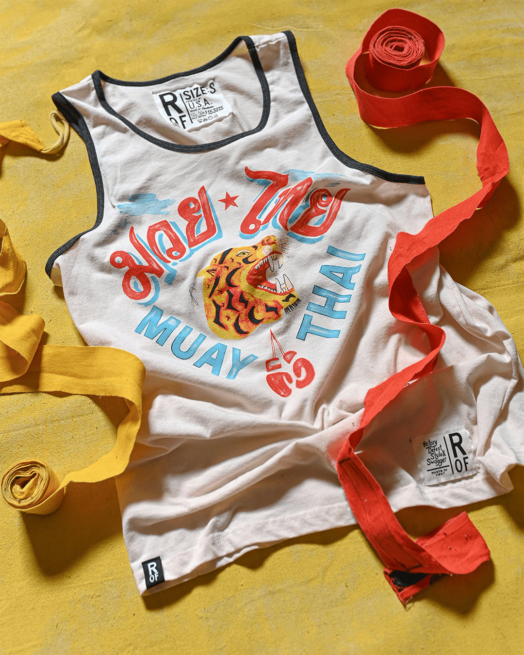Muay Thai Vintage White Tank - Roots of Fight