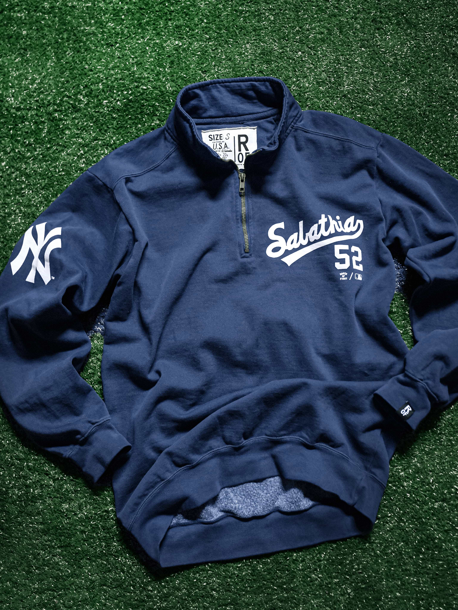 NY Yankees CC Sabathia 52 Navy QZ Sweatshirt - Roots of Fight