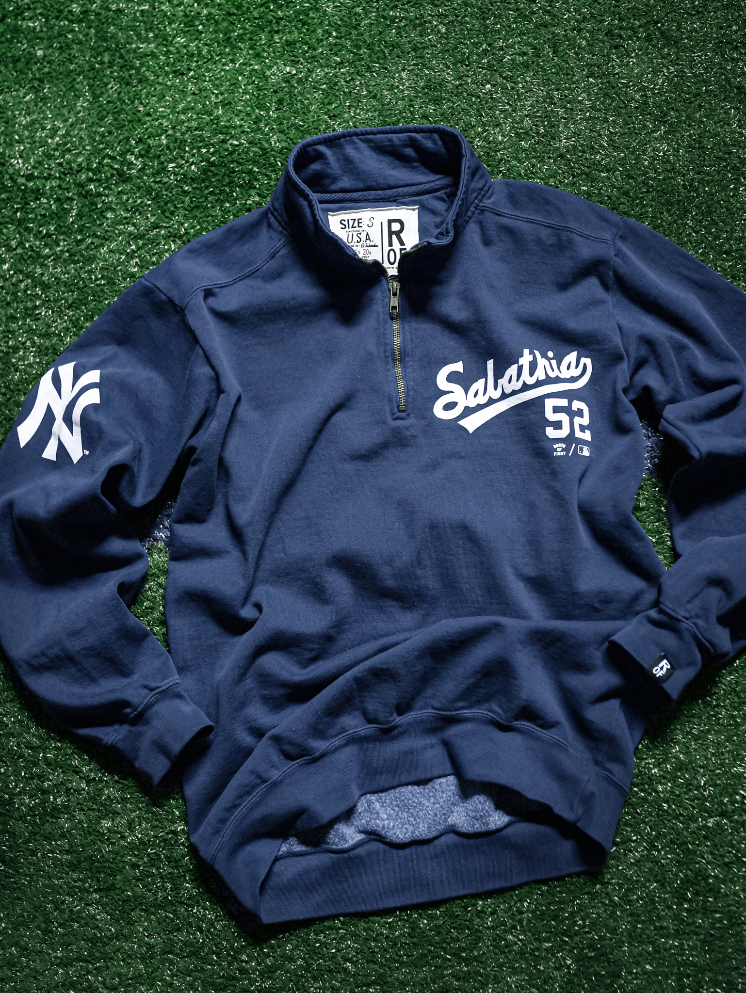 NY Yankees CC Sabathia 52 Navy QZ Sweatshirt - Roots of Fight
