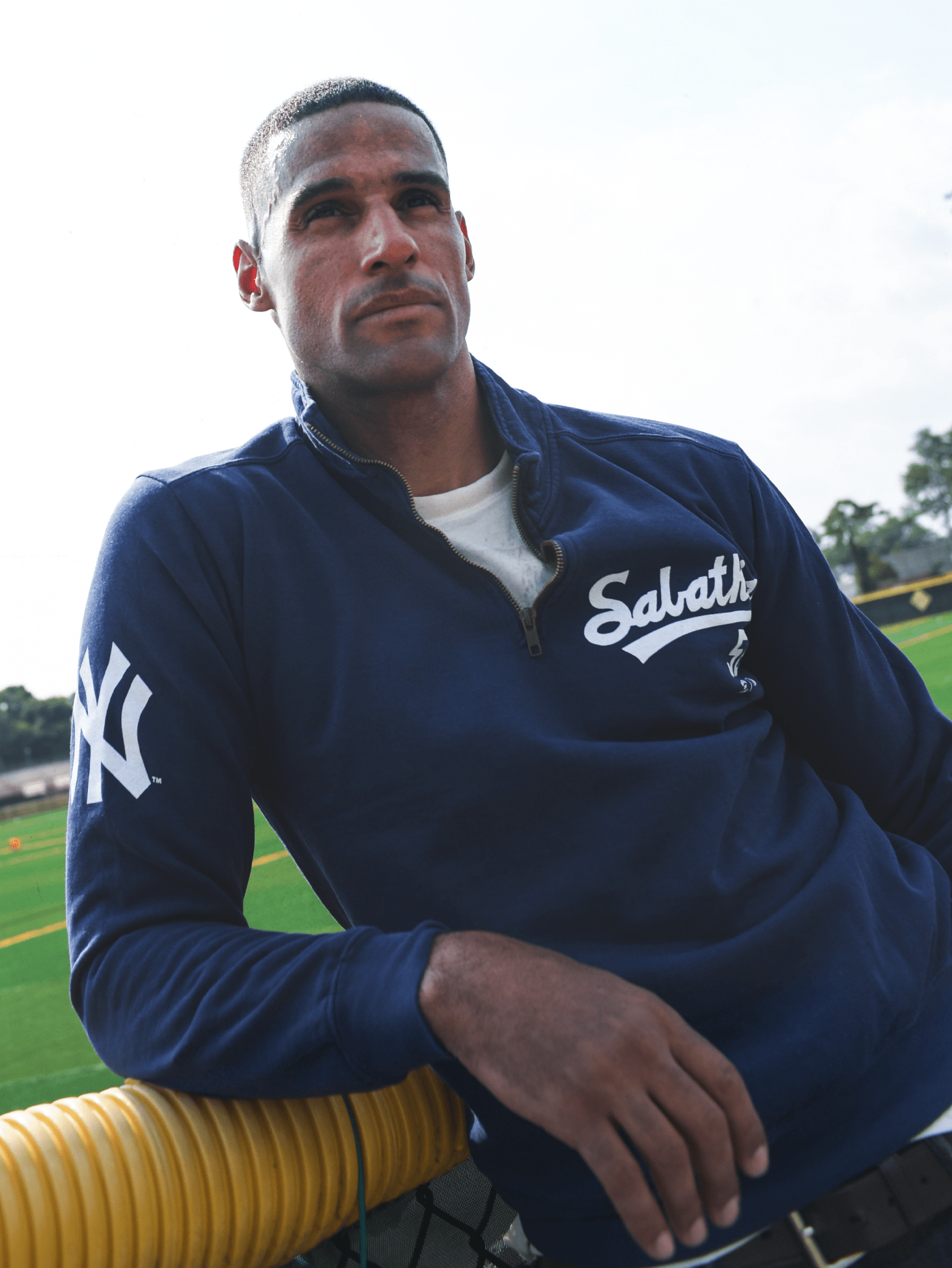 NY Yankees CC Sabathia 52 Navy QZ Sweatshirt - Roots of Fight