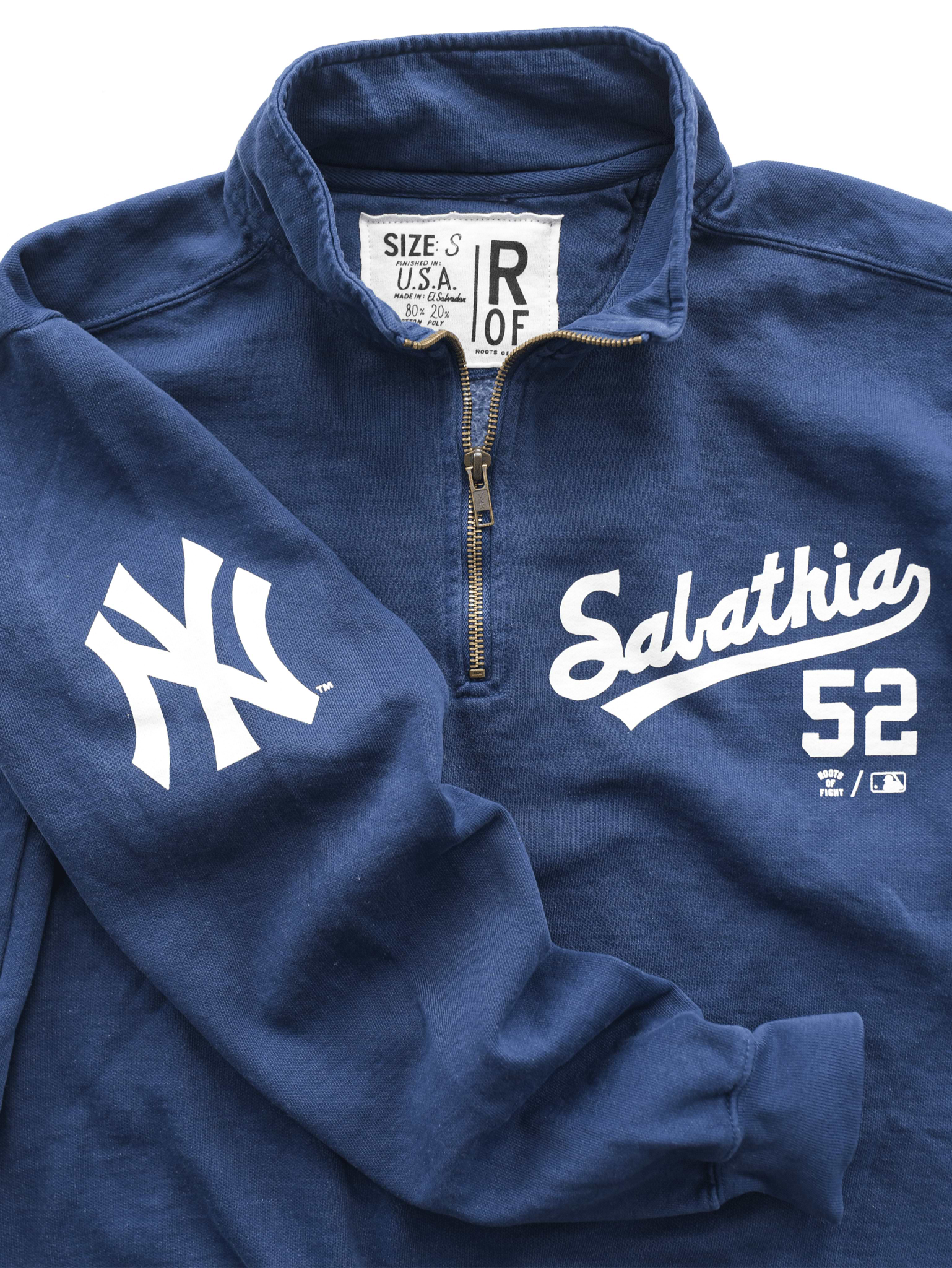 NY Yankees CC Sabathia 52 Navy QZ Sweatshirt - Roots of Fight