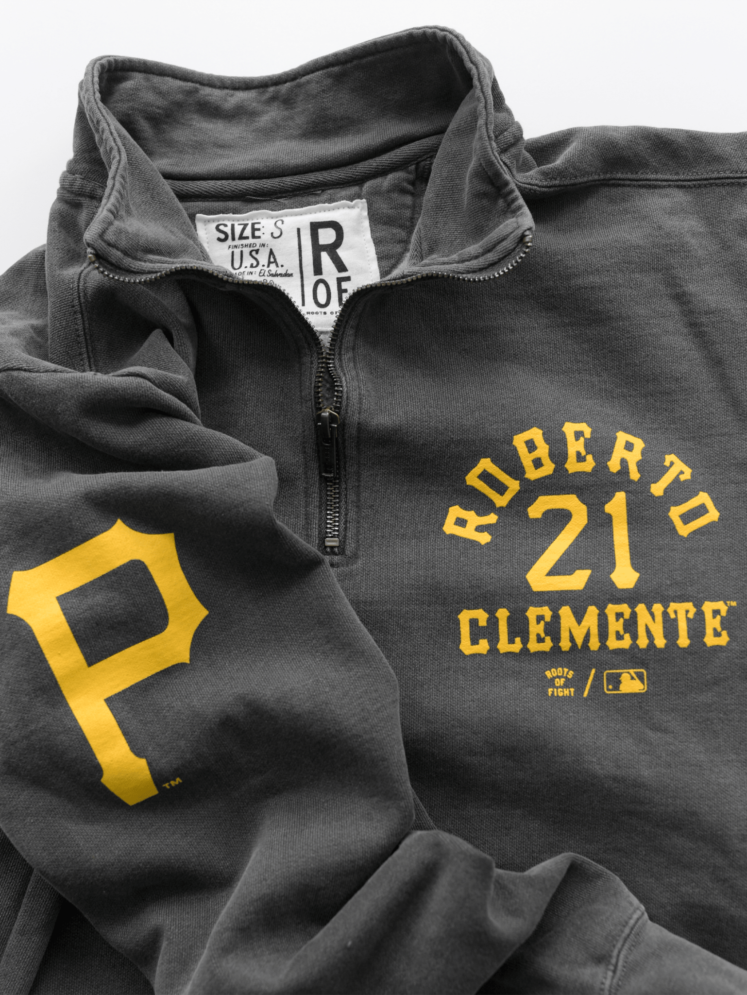 PIT Pirates Roberto Clemente Charcoal QZ Sweatshirt - Roots of Fight