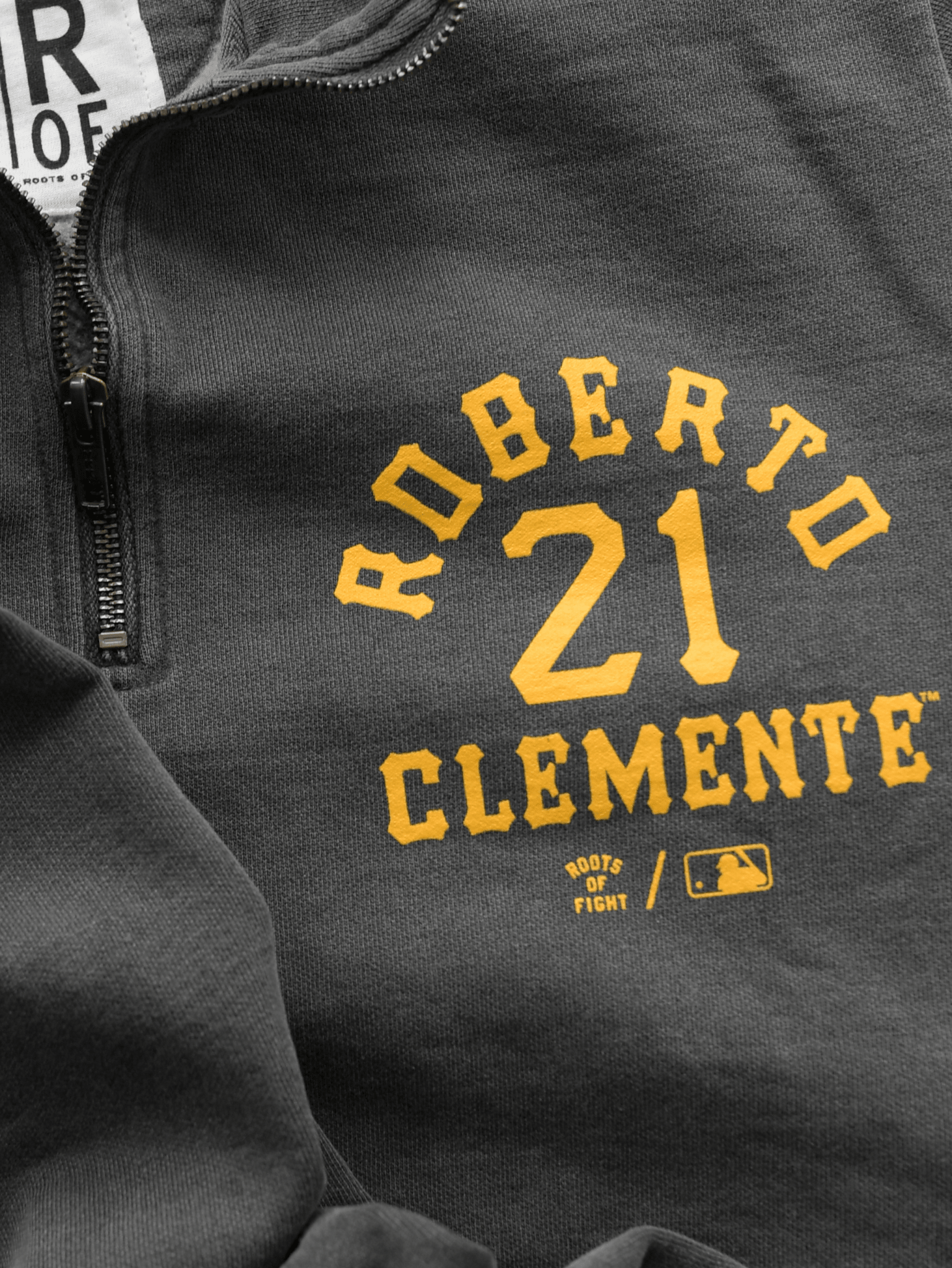 PIT Pirates Roberto Clemente Charcoal QZ Sweatshirt - Roots of Fight