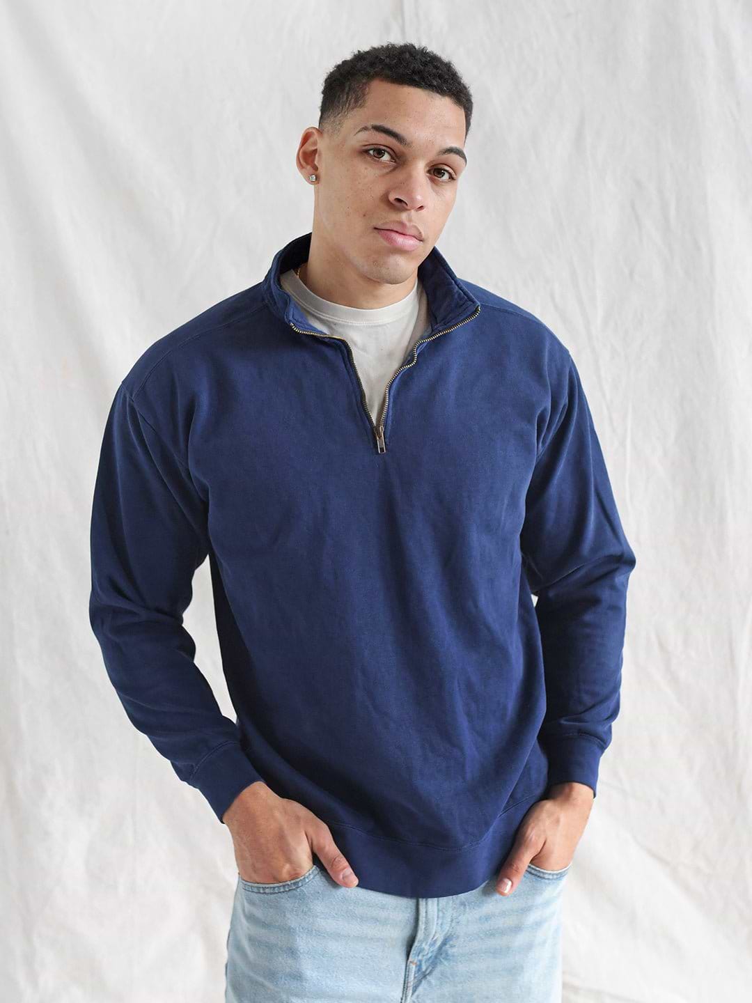 Premium Midweight Quarter-Zip Navy Sweatshirt
