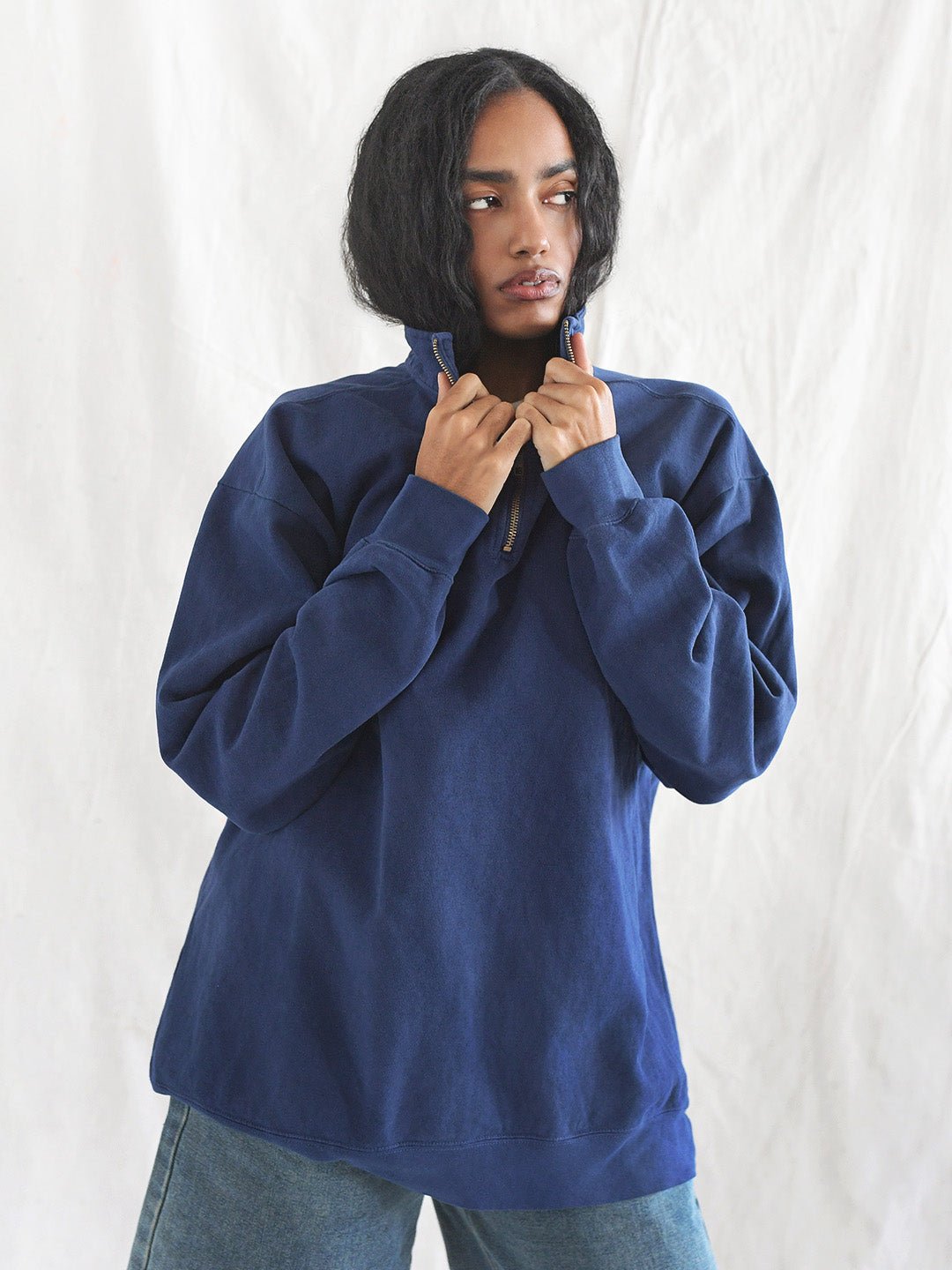 Premium Midweight Quarter-Zip Navy Sweatshirt