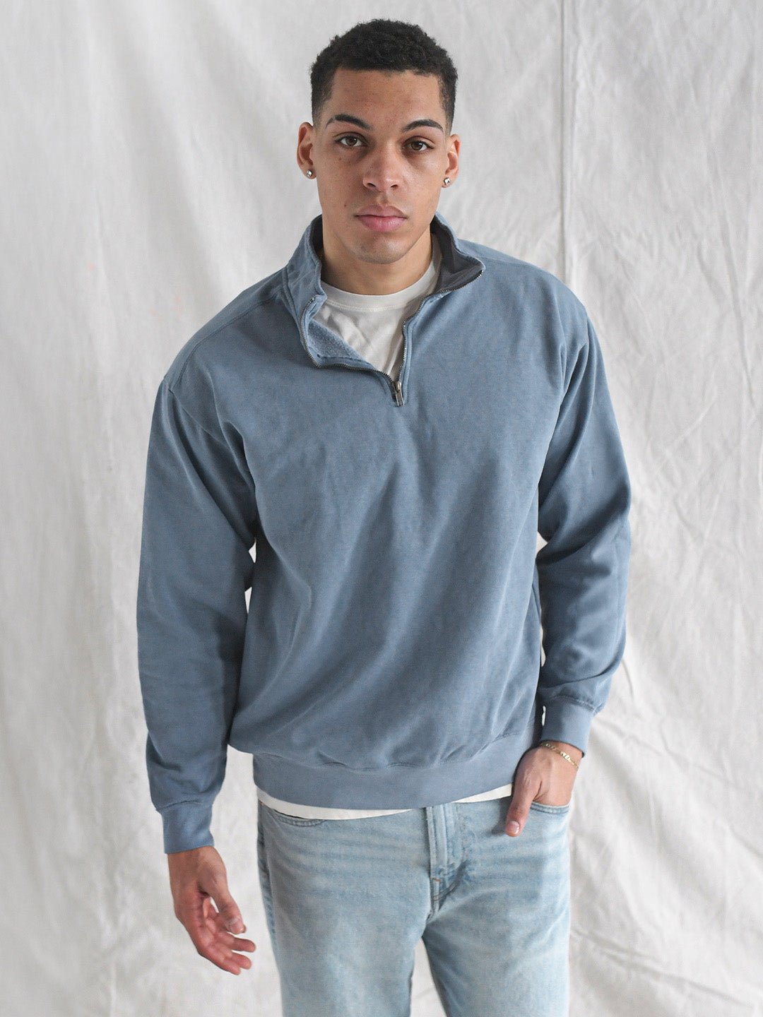Premium Midweight Quarter - Zip Vintage Denim Sweatshirt - Roots of Fight