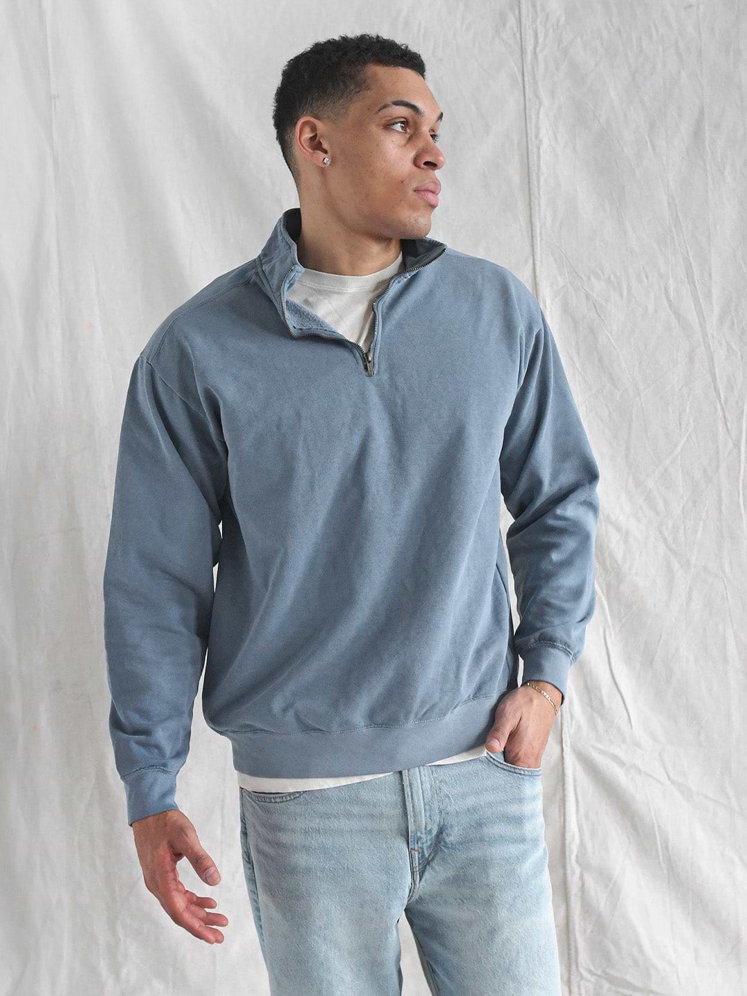 Premium Midweight Quarter - Zip Vintage Denim Sweatshirt - Roots of Fight