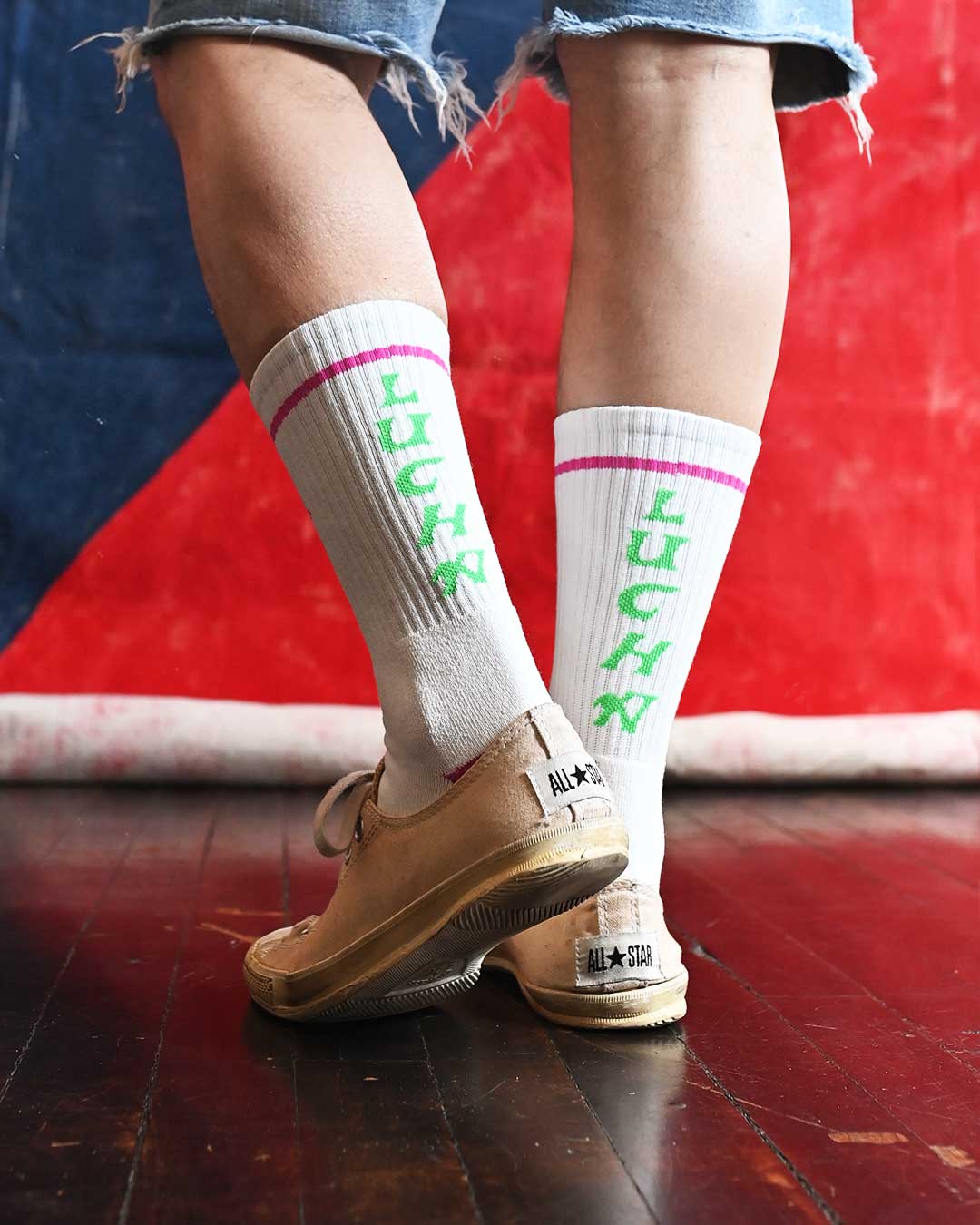 Rey Mysterio Green Lucha White Socks - Roots of Fight