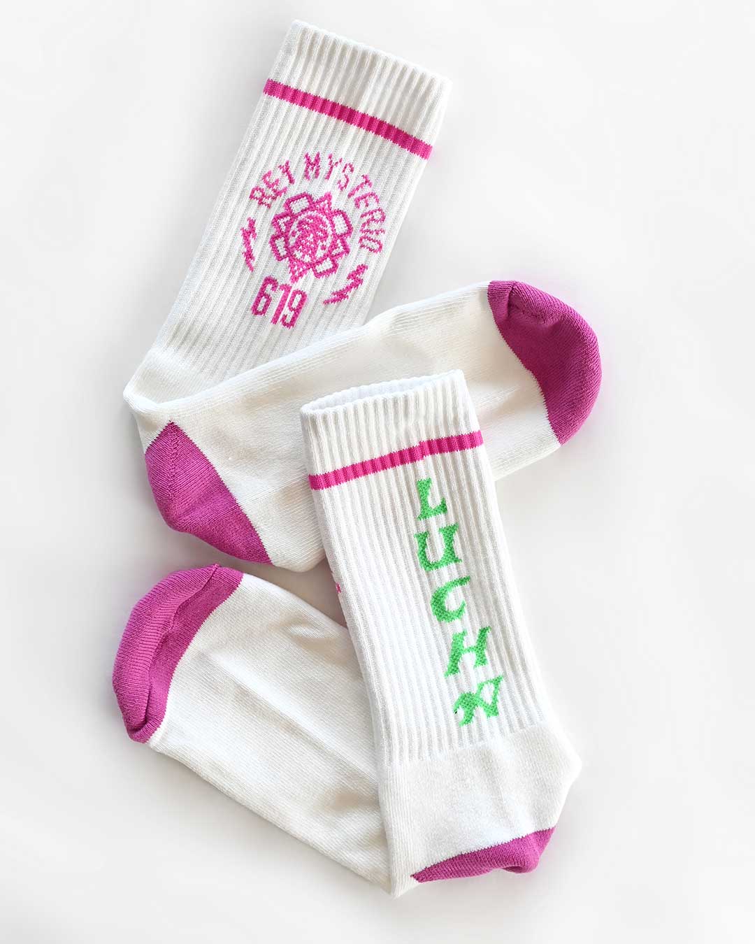 Rey Mysterio Green Lucha White Socks - Roots of Fight