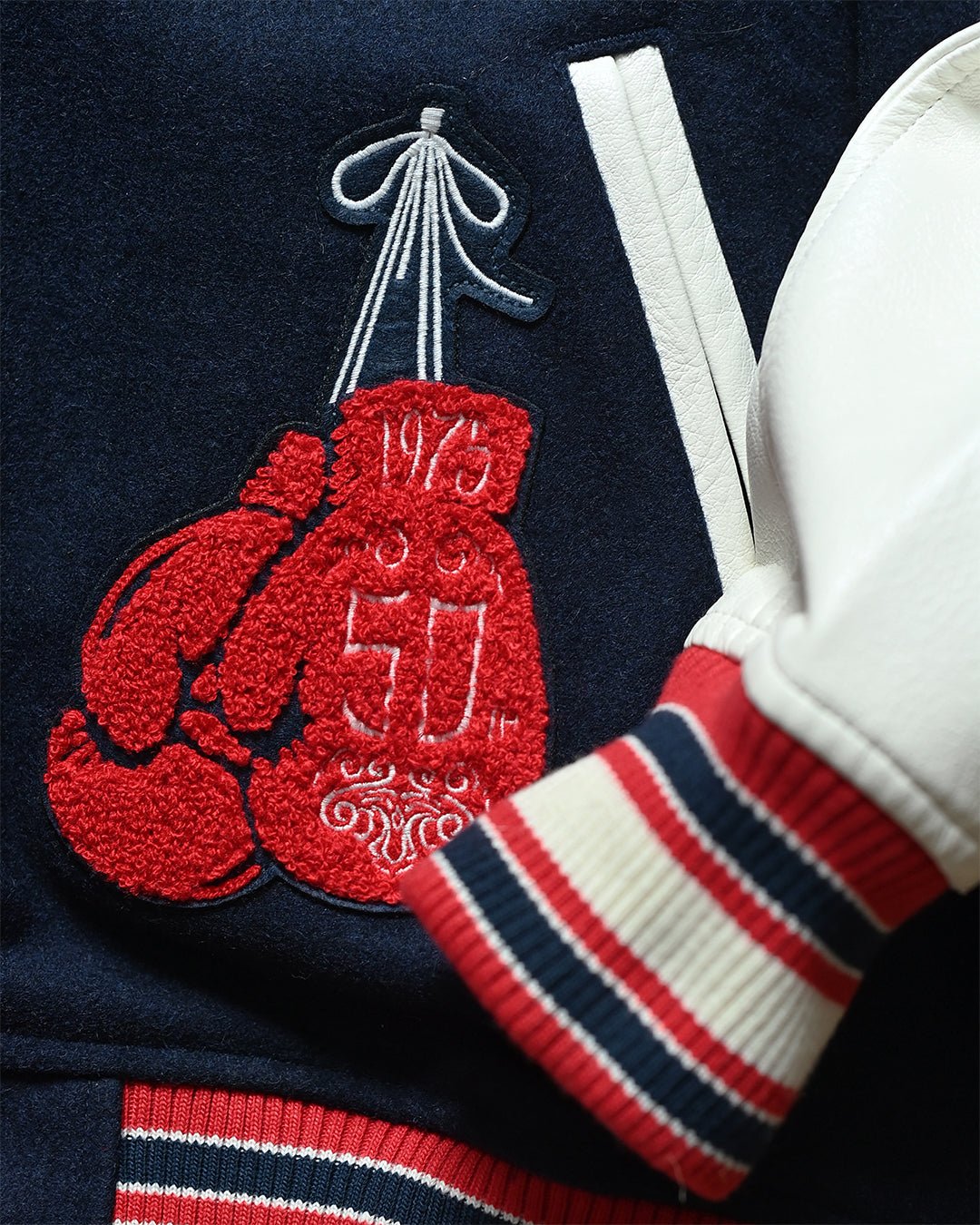 Thrilla in Manila 50th Anniversary Navy Varsity Jacket - Roots of Fight