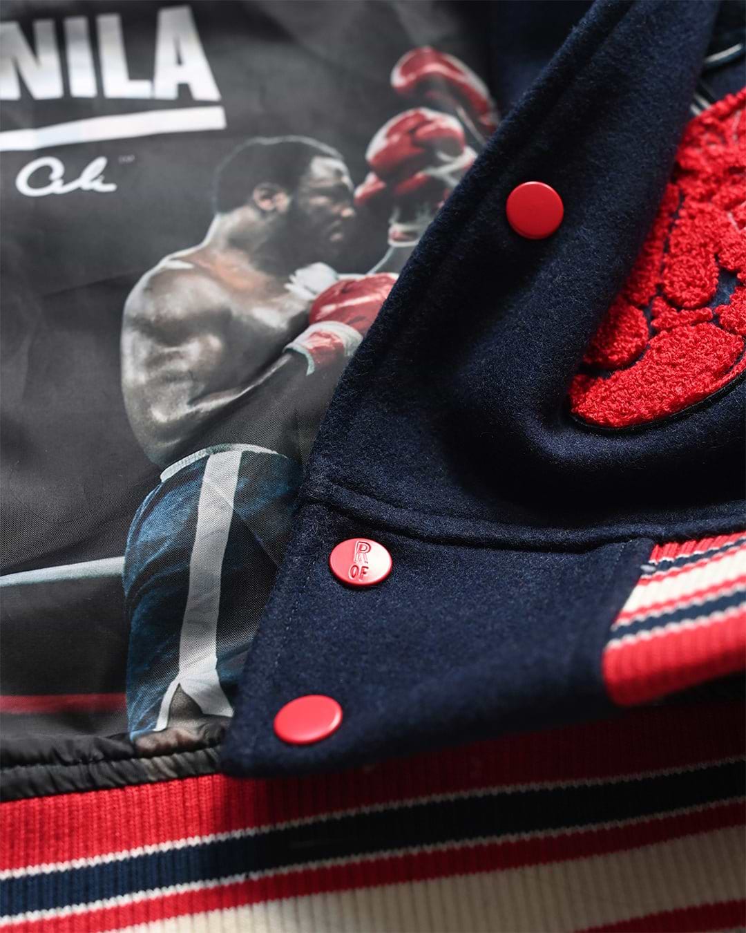 Thrilla in Manila 50th Anniversary Navy Varsity Jacket - Roots of Fight