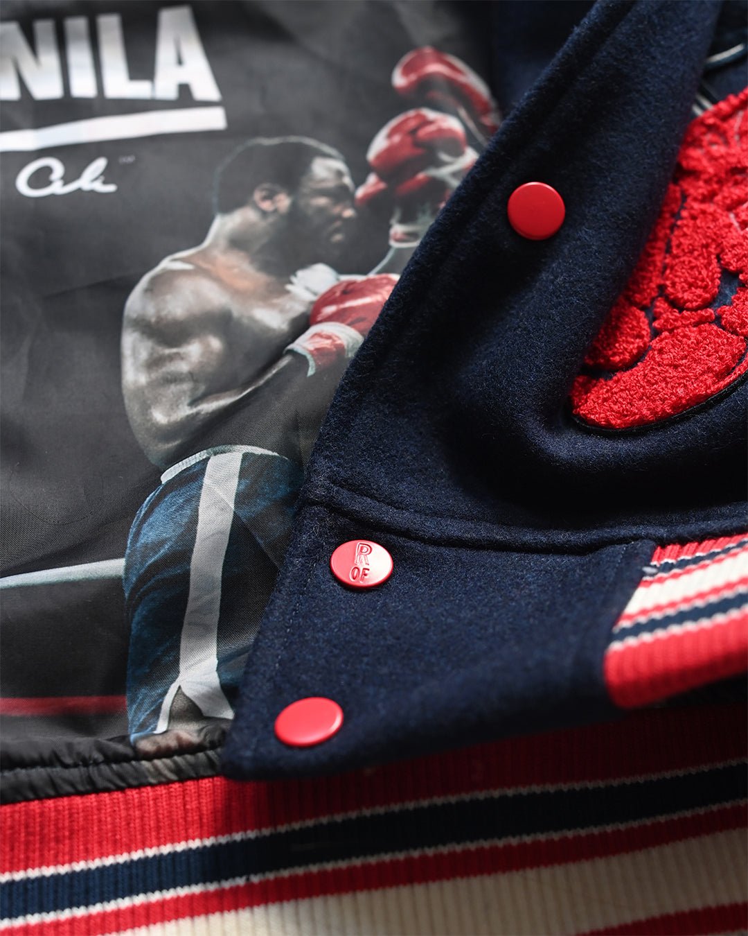 Thrilla in Manila 50th Anniversary Navy Varsity Jacket - Roots of Fight