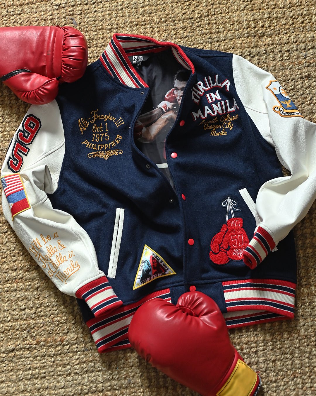 Thrilla in Manila 50th Anniversary Navy Varsity Jacket - Roots of Fight