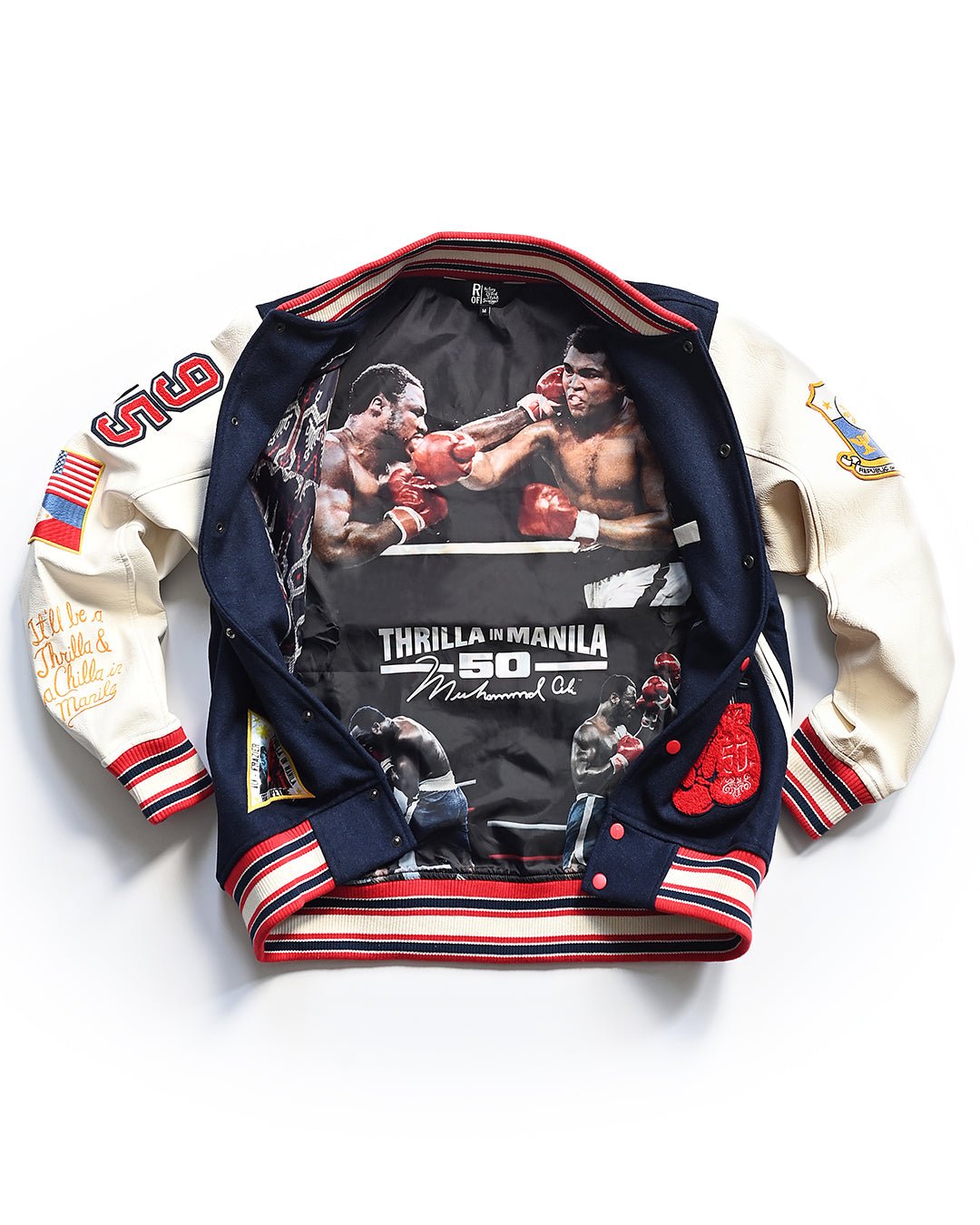 Thrilla in Manila 50th Anniversary Navy Varsity Jacket - Roots of Fight