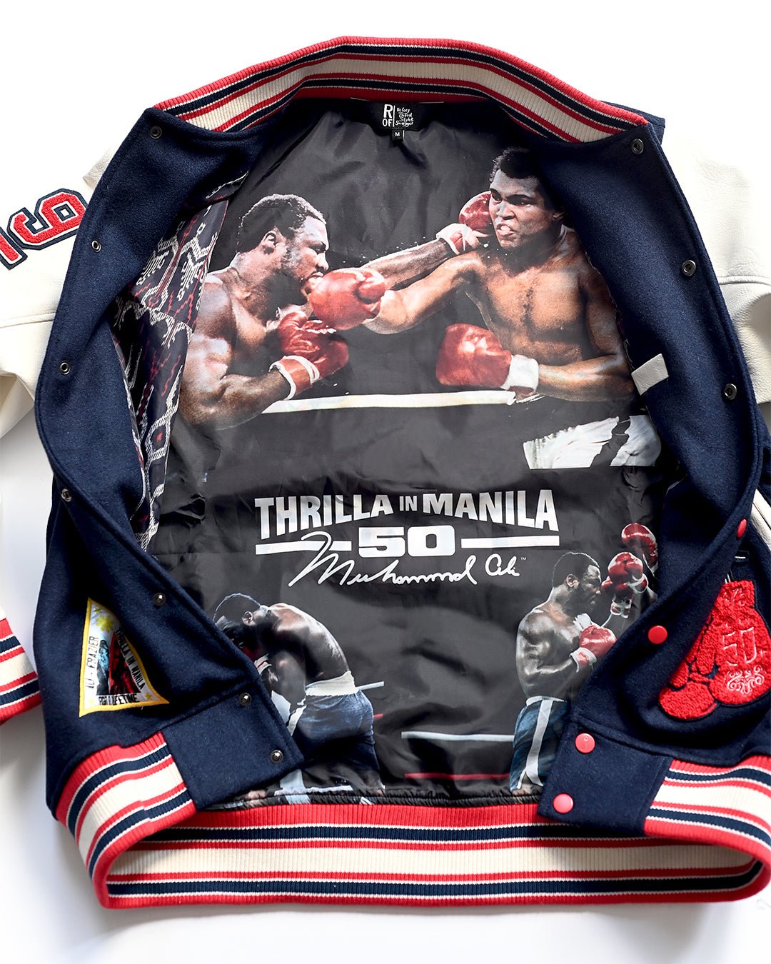 Thrilla in Manila 50th Anniversary Navy Varsity Jacket - Roots of Fight
