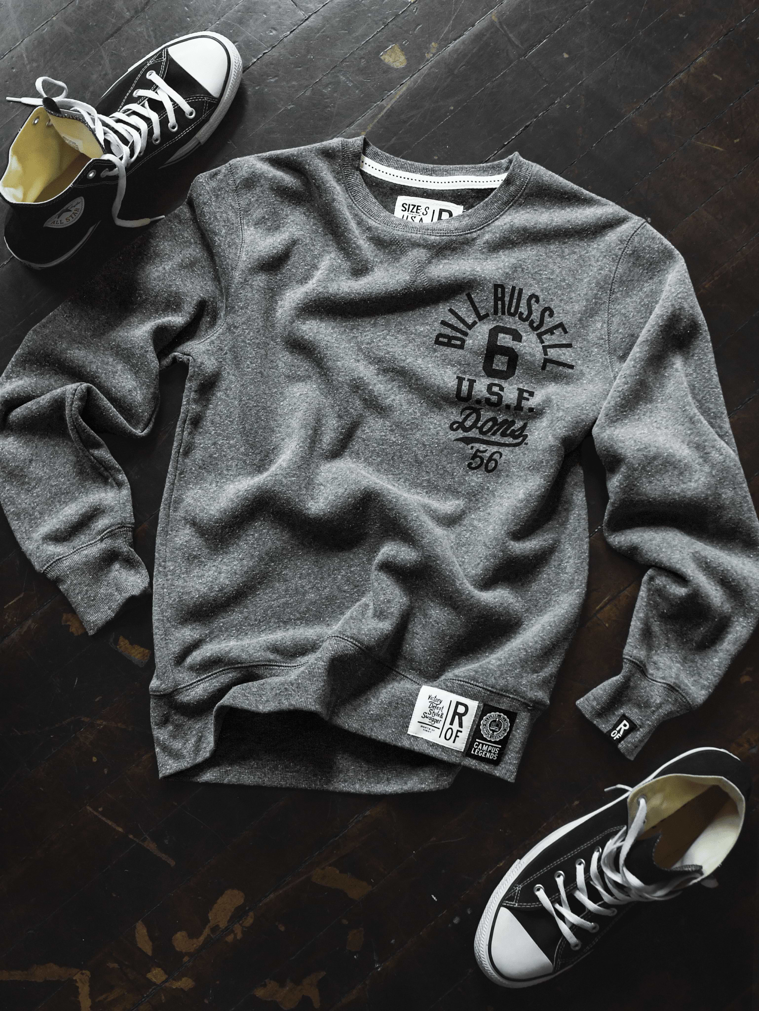 USF - Bill Russell '56 Basketball Grey Sweatshirt - Roots of Fight