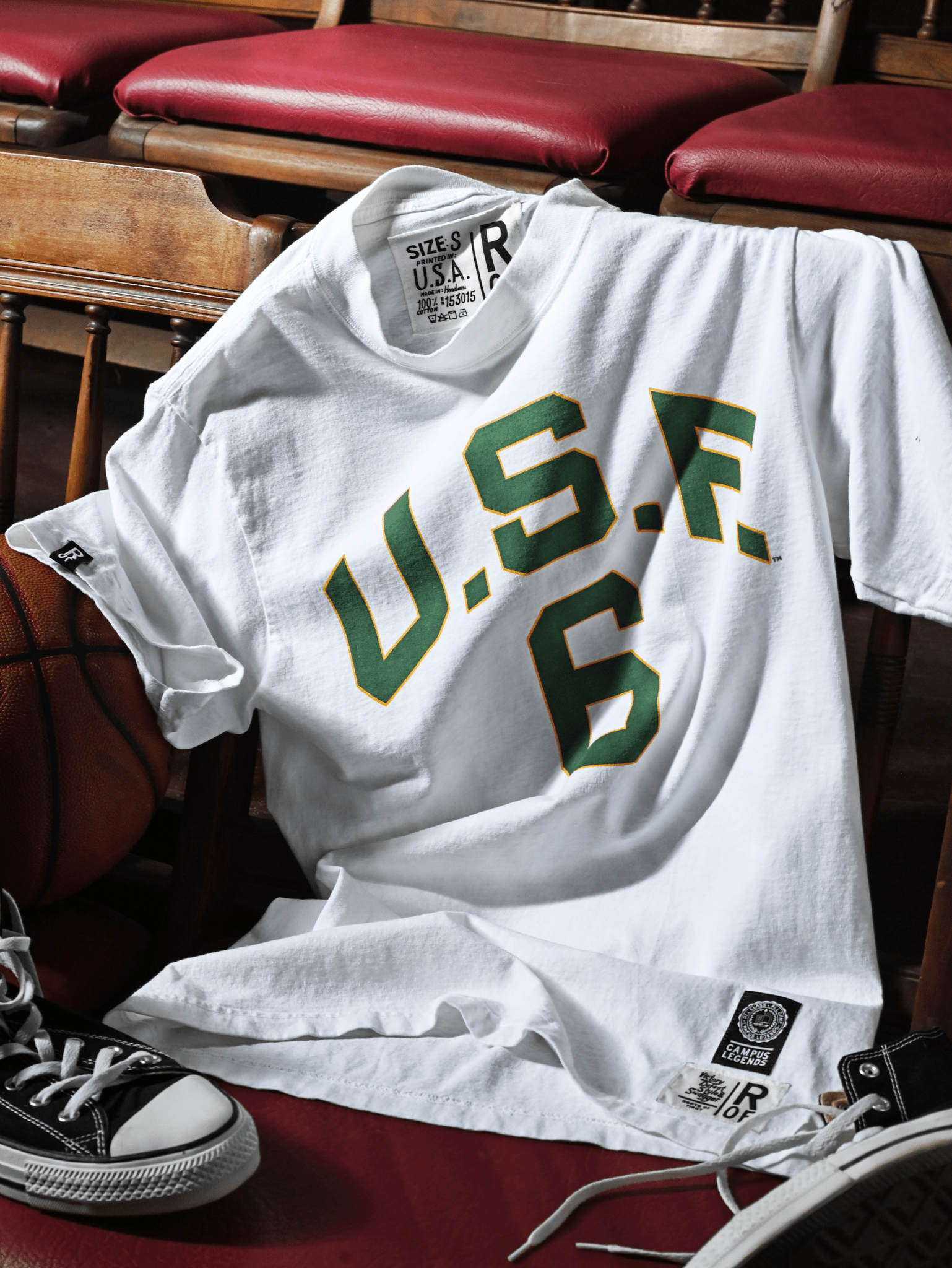 USF - Bill Russell 6 White Heavyweight Tee - Roots of Fight
