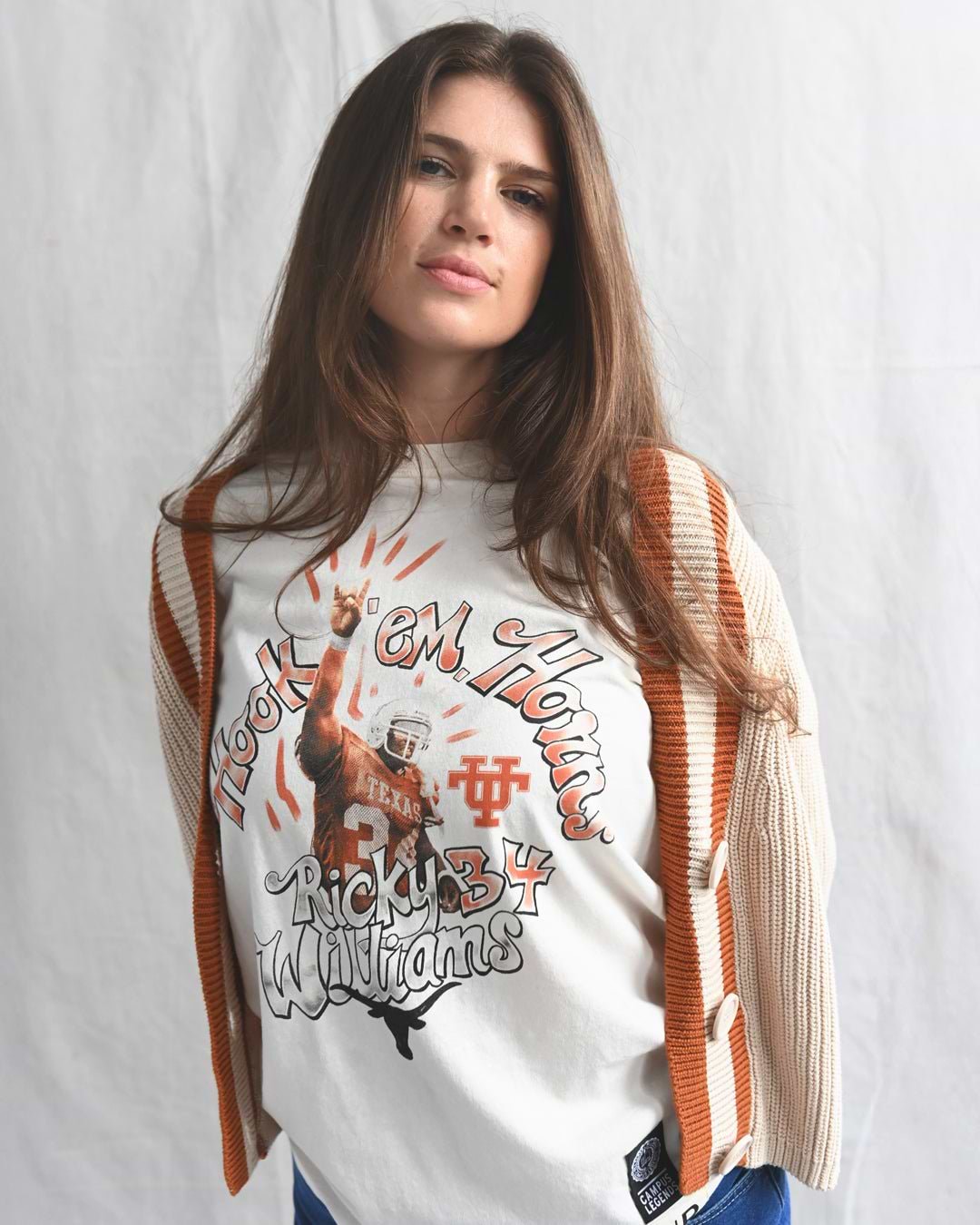 UT - Ricky Williams Horns Football White Tee - Roots of Fight