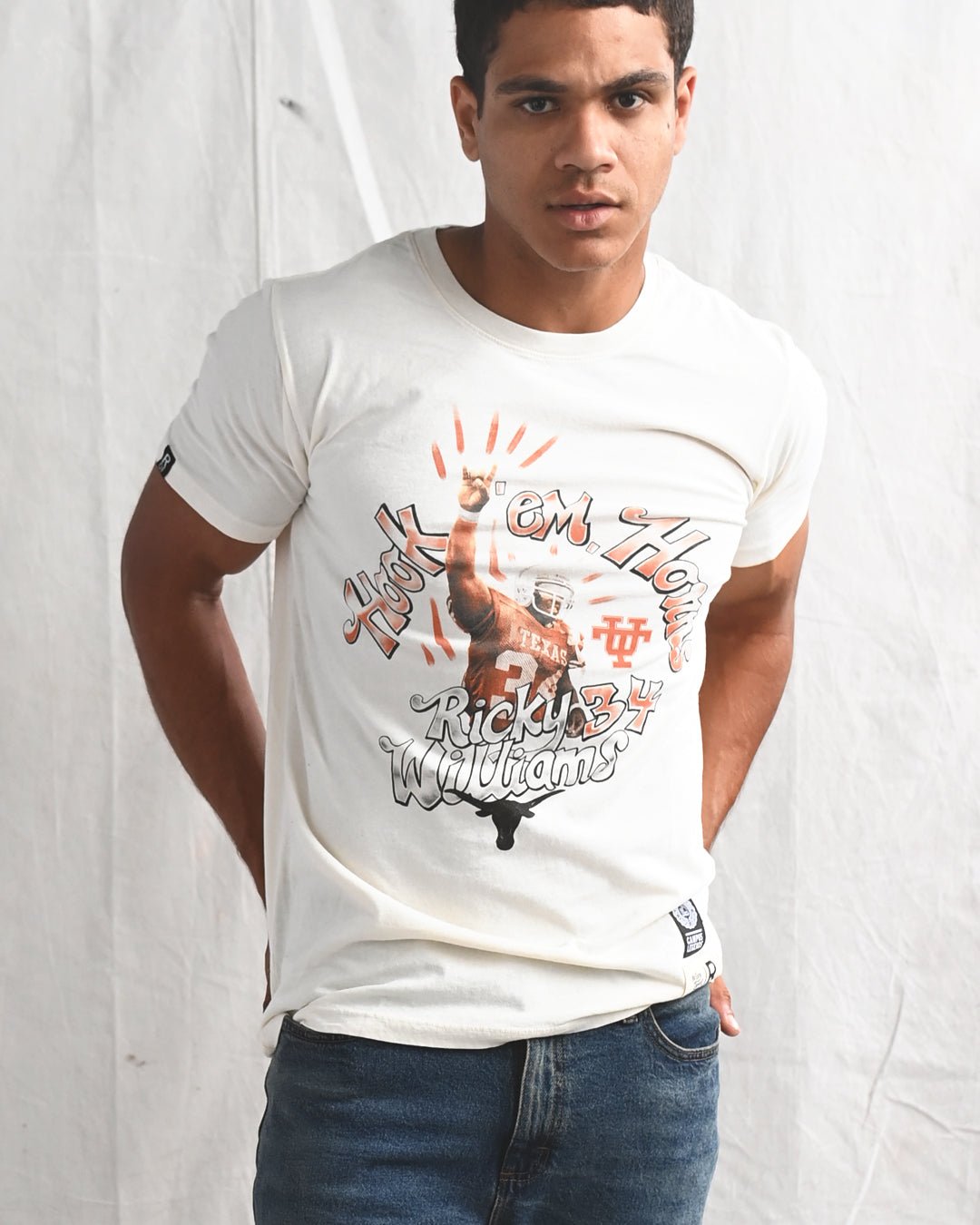 UT - Ricky Williams Horns Football White Tee - Roots of Fight