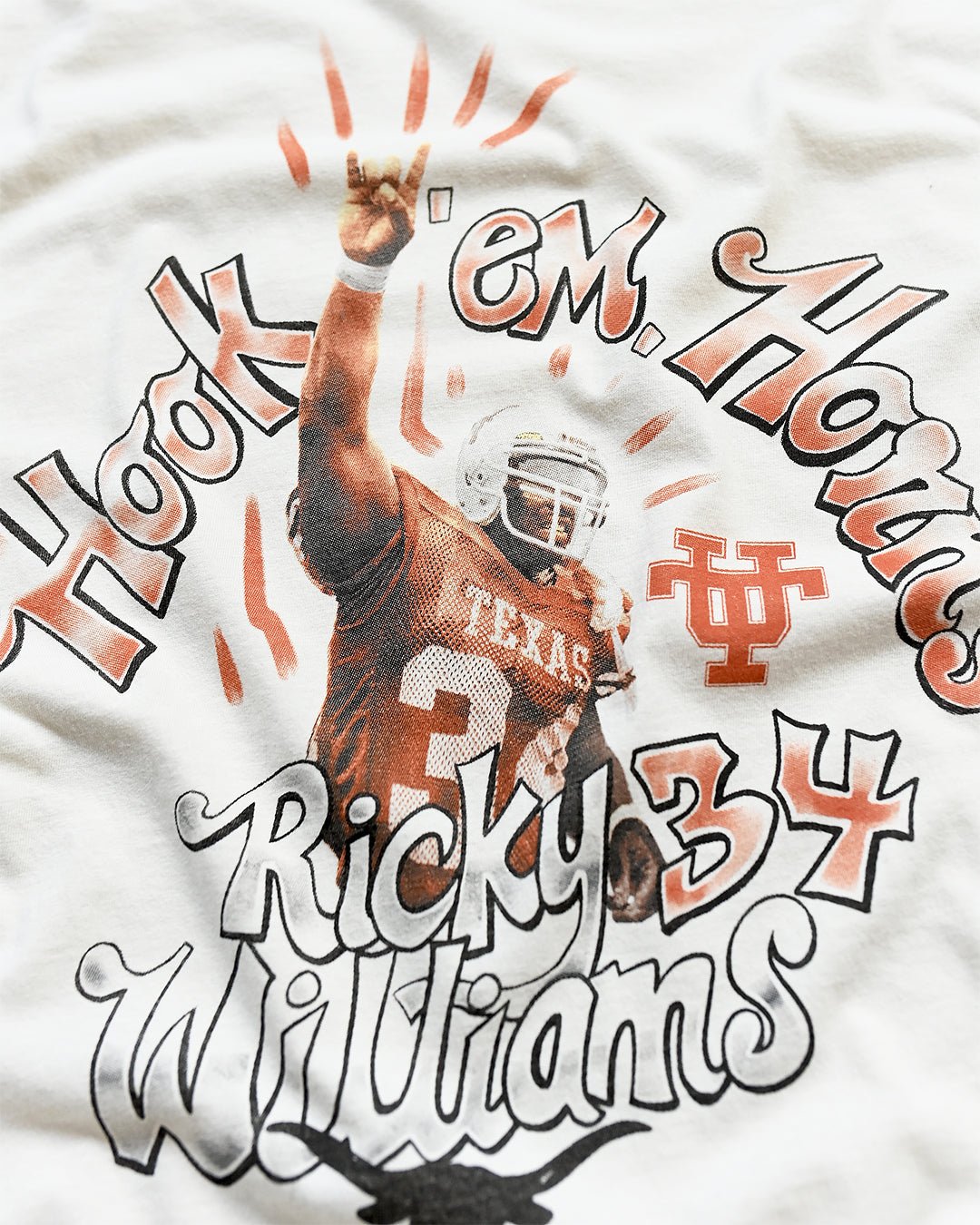 UT - Ricky Williams Horns Football White Tee - Roots of Fight