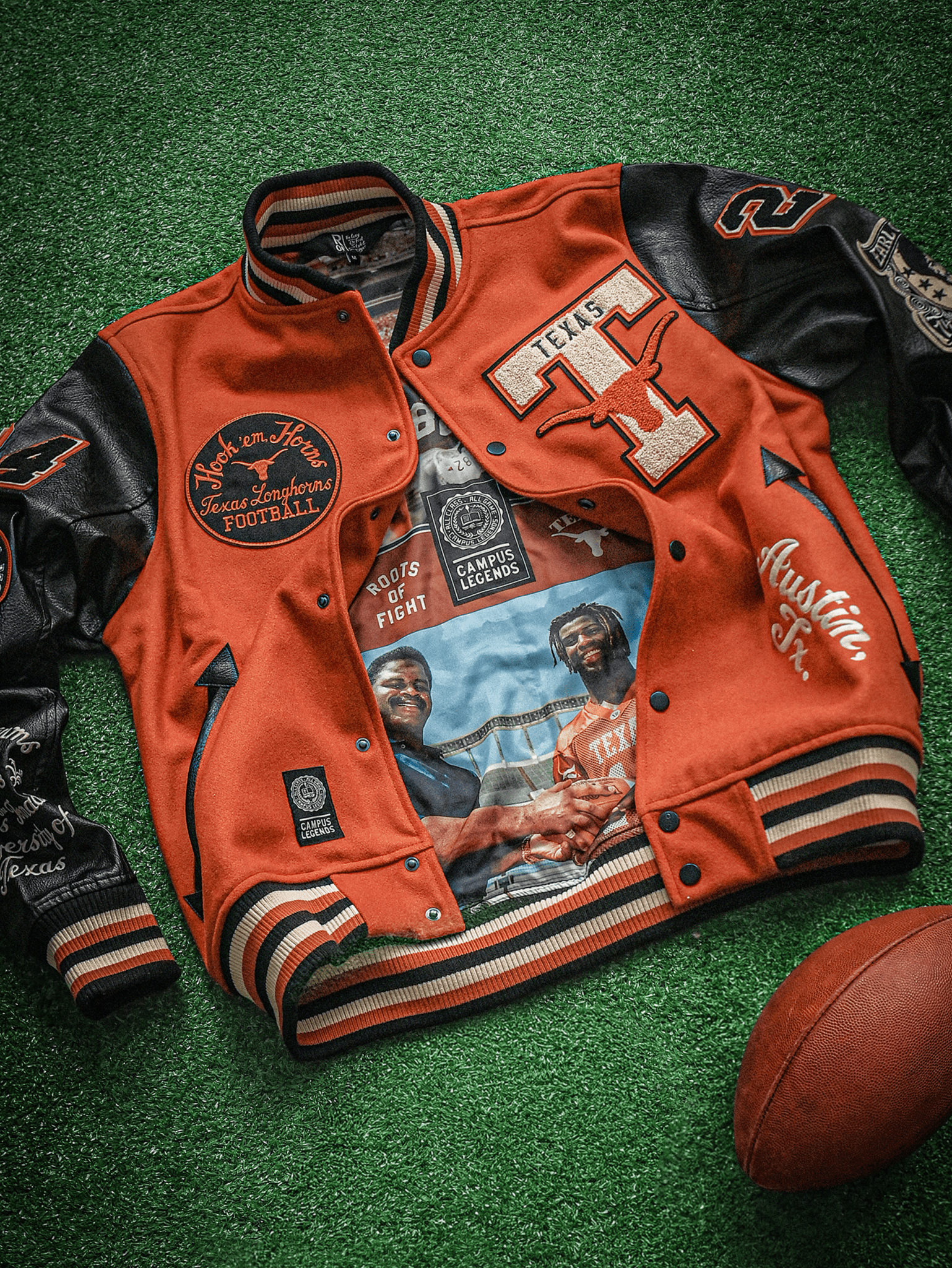 UT - Ricky Williams x Earl Campbell Varsity Jacket - Roots of Fight