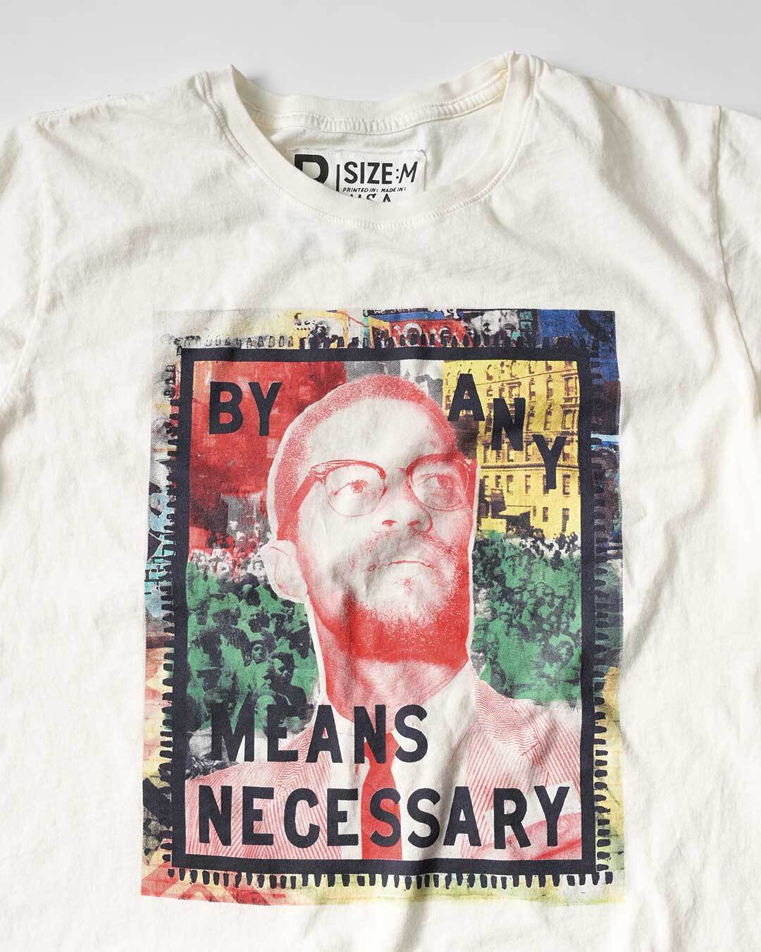 BHT - Malcolm X &#39;By Any Means&#39; White Tee - Roots of Fight