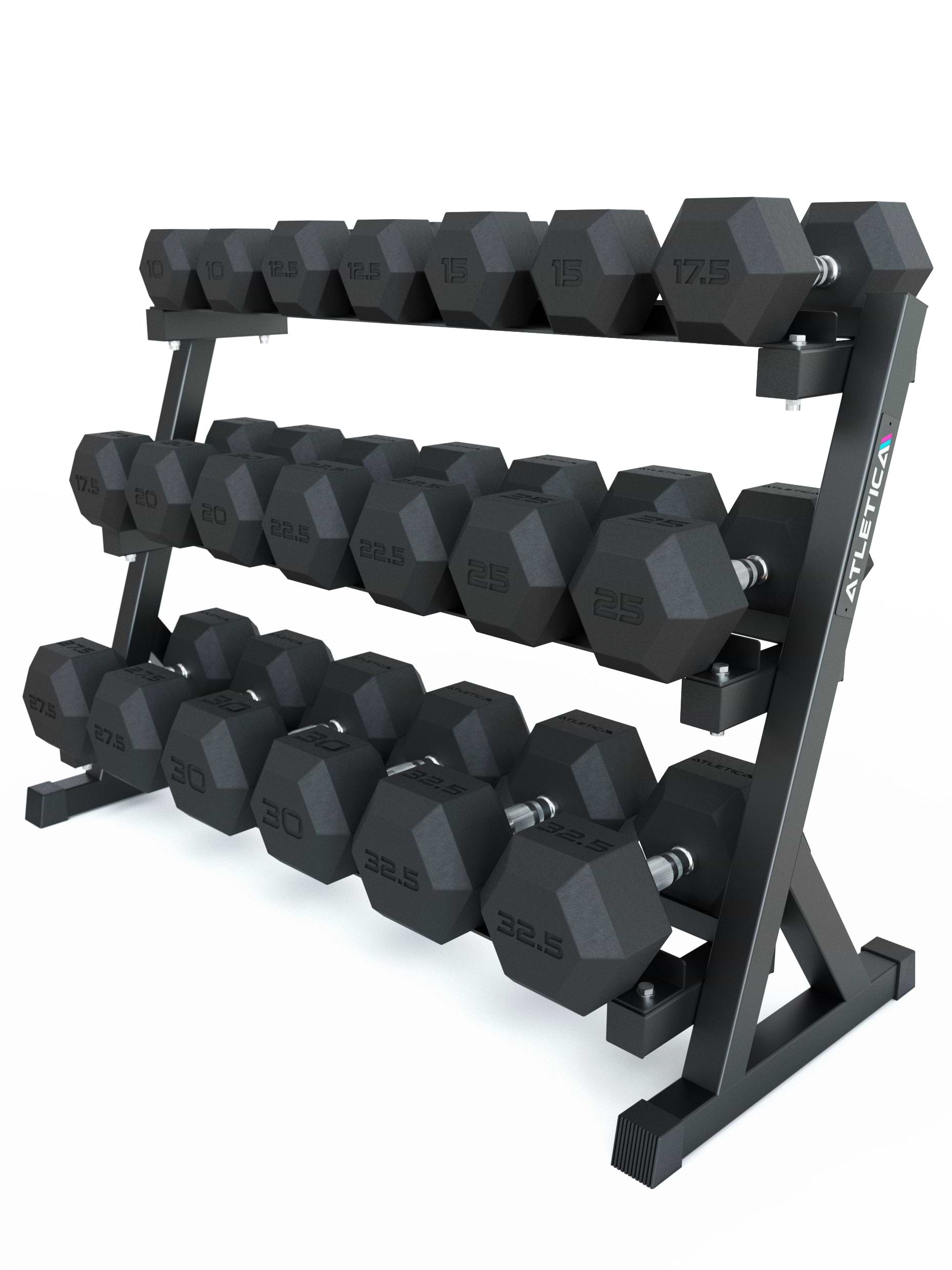 Hexagon Kurzhanteln 10-32,5 kg auf einer stabilen Kurzhantelablage