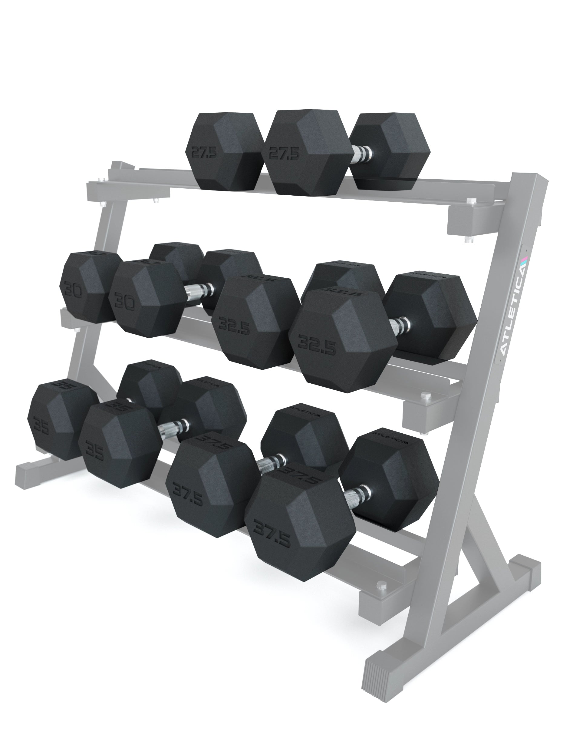 Hexagon Kurzhanteln Set 27.5-37.5 kg auf Kurzhantelablage