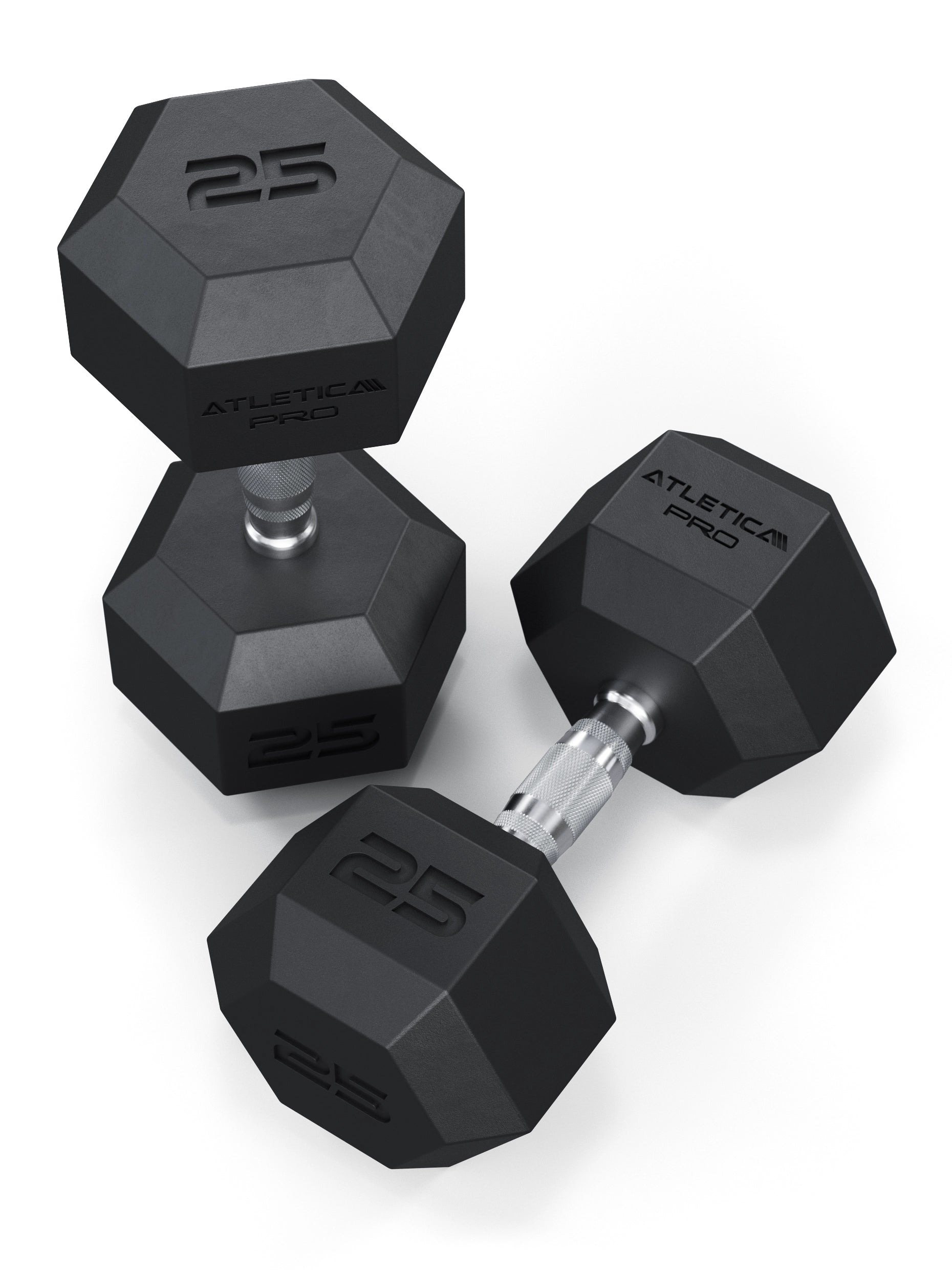 ATLETICA Hexagonhanteln PRO (SET 2.5 kg - 25 kg) | Polyurethan Hexagon Kurzhanteln | Dumbbells Pro - Gewichte mit bikonischem Griff mit Hartchrom Beschichtung | CNC gefräster Stahlkern 