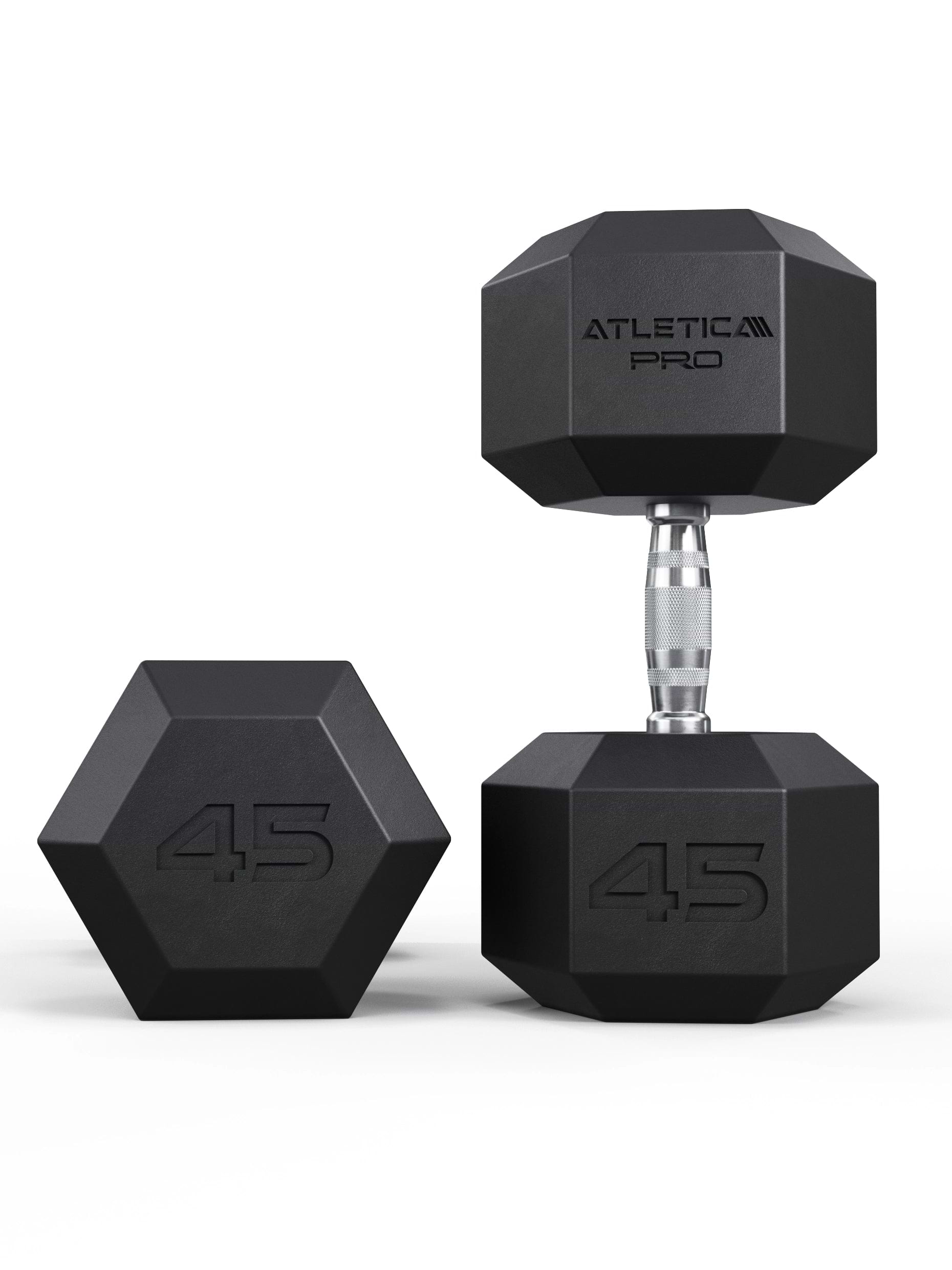 ATLETICA Hexagonhanteln PRO (Paar) | Polyurethan Hexagon Kurzhanteln | Dumbbells Pro - Gewichte mit bikonischem Griff mit Hartchrom Beschichtung | CNC gefräster Stahlkern | Paarweise von 2.5 bis 50kg,
