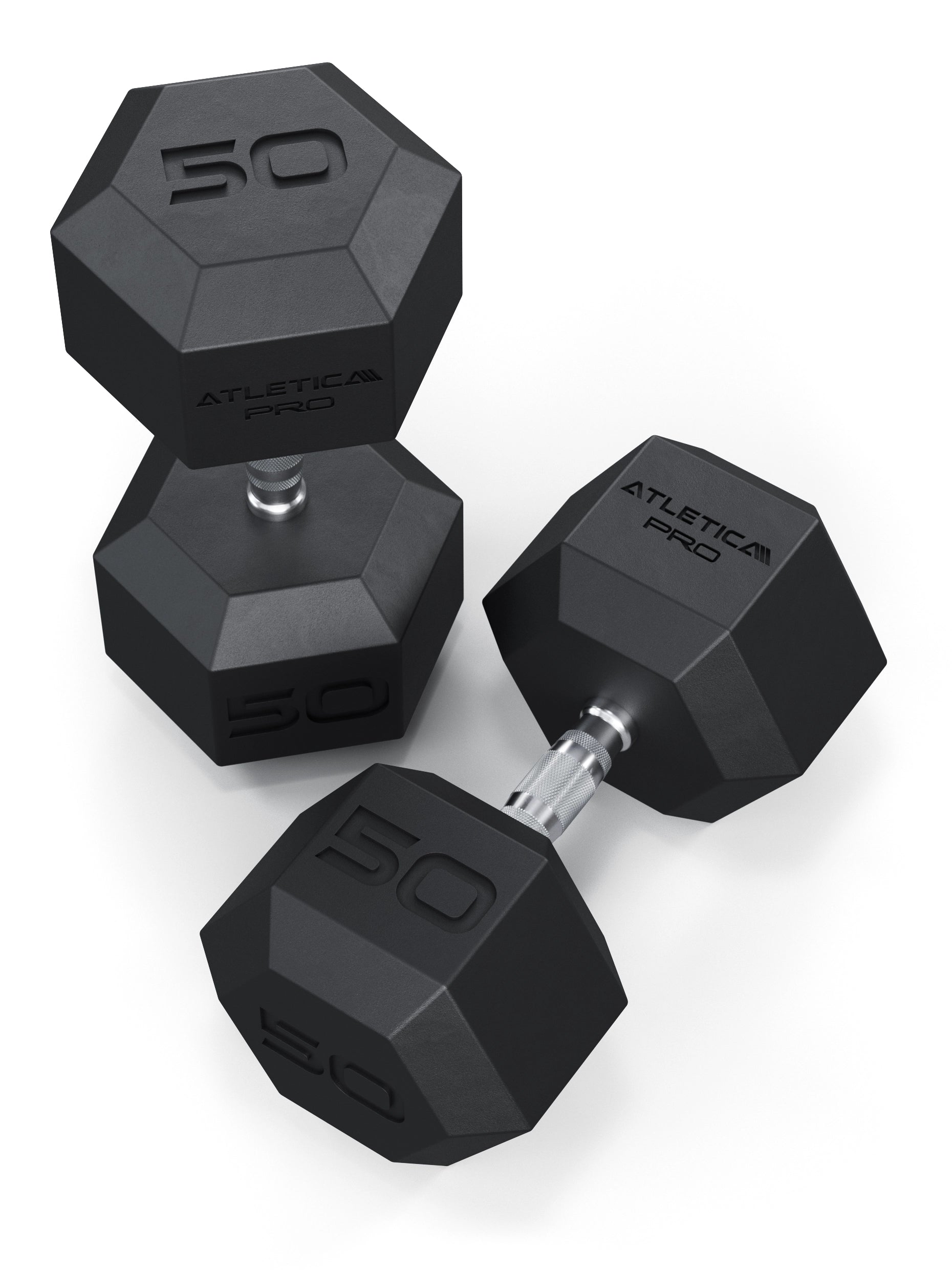 ATLETICA Hexagonhanteln PRO (SET 2.5 kg - 50 kg) | Polyurethan Hexagon Kurzhanteln | Dumbbells Pro - Gewichte mit bikonischem Griff mit Hartchrom Beschichtung | CNC gefräster Stahlkern 