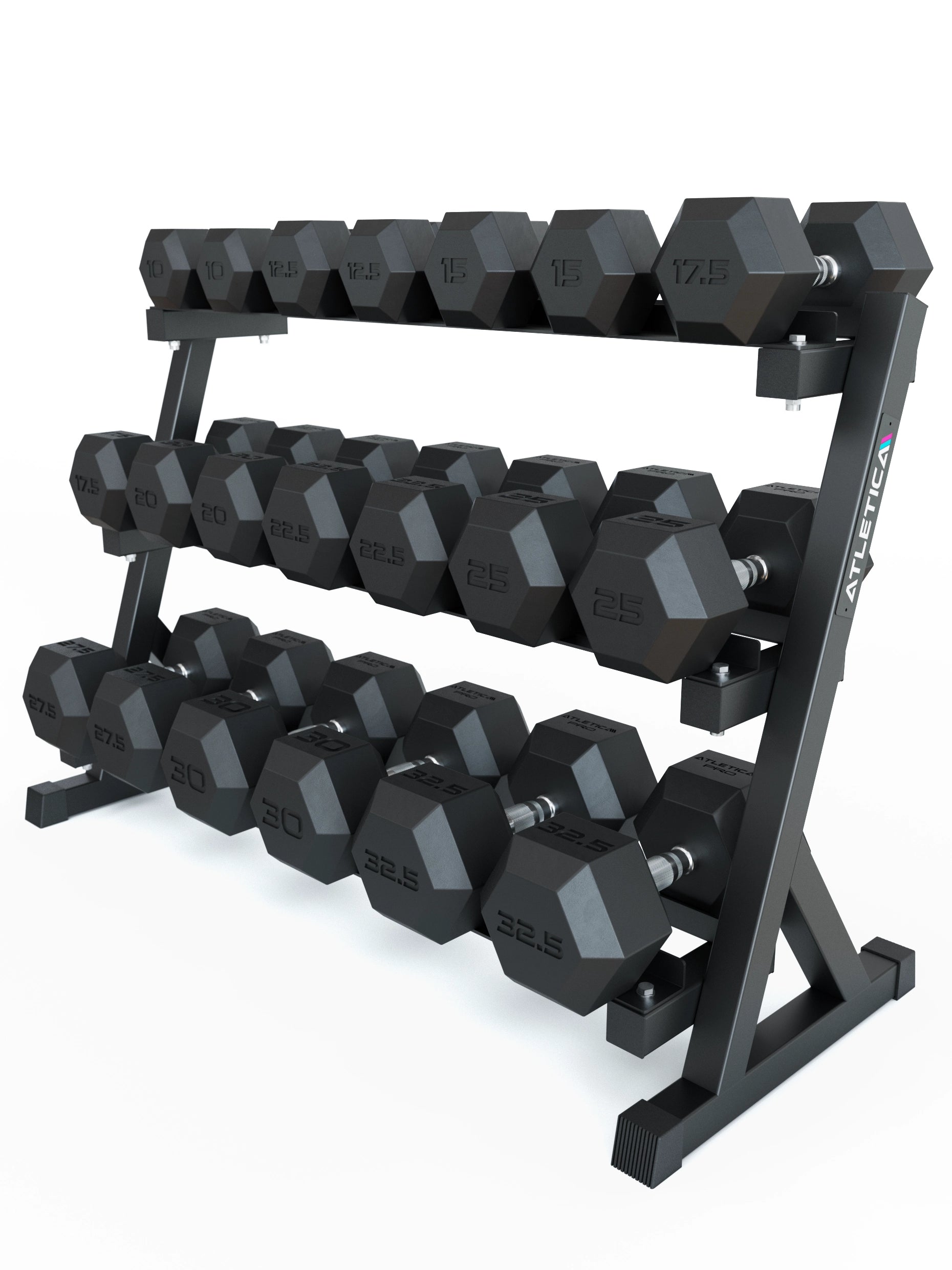 ATLETICA Hexagonhanteln PRO (SET 10 kg - 32.5 kg) | Polyurethan Hexagon Kurzhanteln | Dumbbells Pro - Gewichte mit bikonischem Griff mit Hartchrom Beschichtung | CNC gefräster Stahlkern 