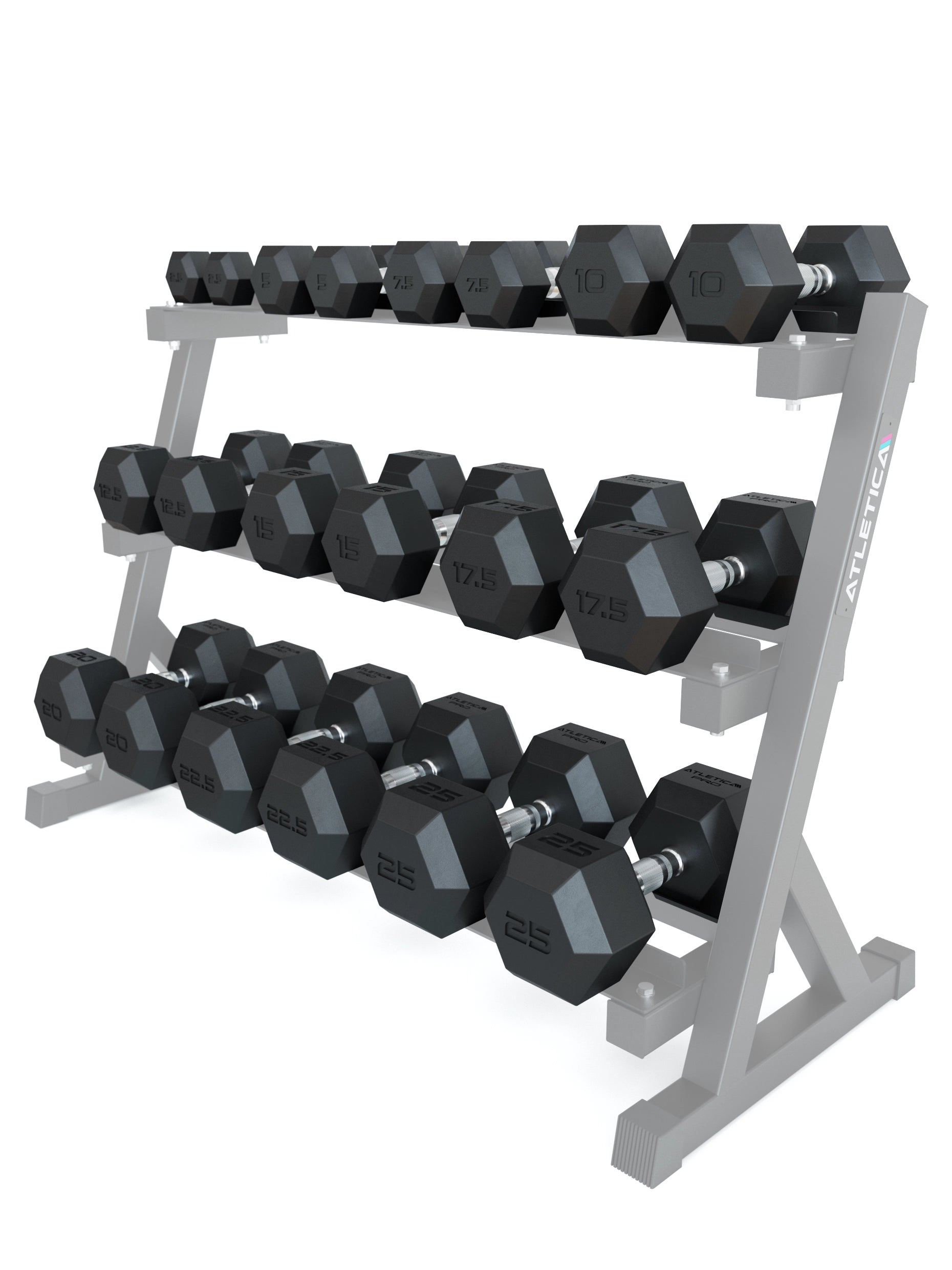ATLETICA Hexagonhanteln PRO (SET 2.5 kg - 25 kg) | Polyurethan Hexagon Kurzhanteln | Dumbbells Pro - Gewichte mit bikonischem Griff mit Hartchrom Beschichtung | CNC gefräster Stahlkern 