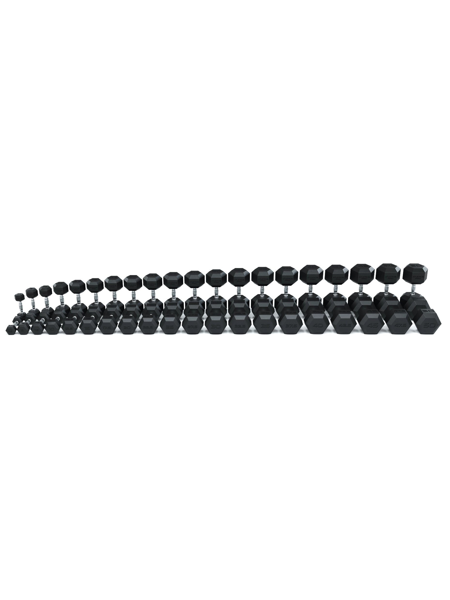 ATLETICA Hexagonhanteln PRO (SET 2.5 kg - 50 kg) | Polyurethan Hexagon Kurzhanteln | Dumbbells Pro - Gewichte mit bikonischem Griff mit Hartchrom Beschichtung | CNC gefräster Stahlkern 