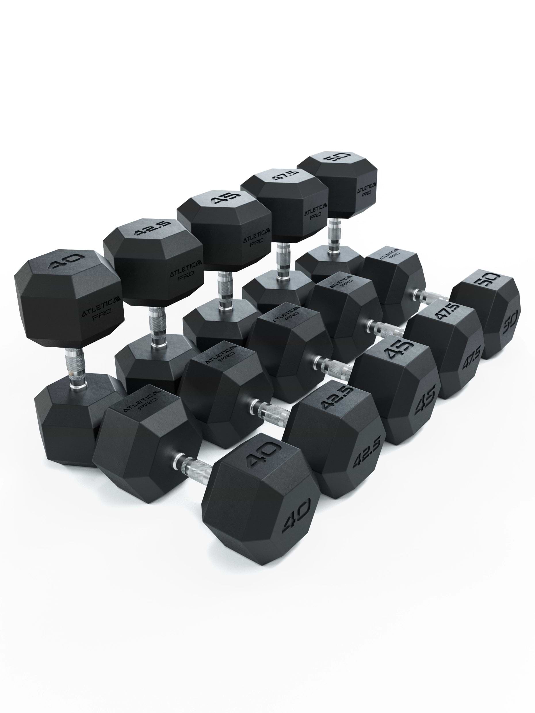 ATLETICA Hexagonhanteln PRO (SET 40 kg - 50 kg) | Polyurethan Hexagon Kurzhanteln | Dumbbells Pro - Gewichte mit bikonischem Griff mit Hartchrom Beschichtung | CNC gefräster Stahlkern