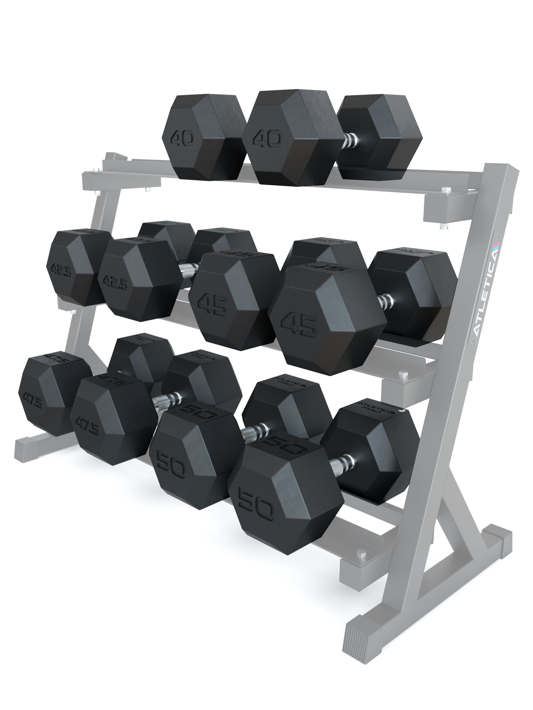 ATLETICA Hexagonhanteln PRO (SET 40 kg - 50 kg) | Polyurethan Hexagon Kurzhanteln | Dumbbells Pro - Gewichte mit bikonischem Griff mit Hartchrom Beschichtung | CNC gefräster Stahlkern 