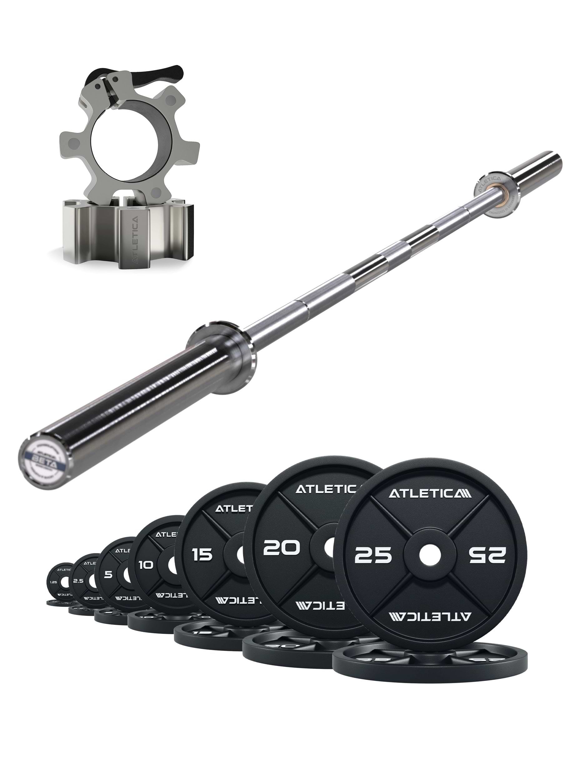 Iron Plates Set 157.5kg mit Beta Langhantel und Verschlüsse in Chrome