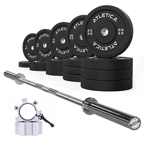 Langhantel Set Beta Chrome I Bumper Plates 300kg I Aluminiumverschlüsse weiß