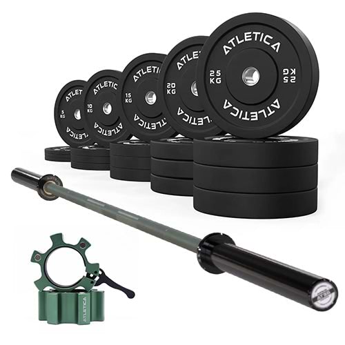 Langhantel Set Beta Military Green I Bumper Plates 300kg I Aluminiumverschlüsse Military Green