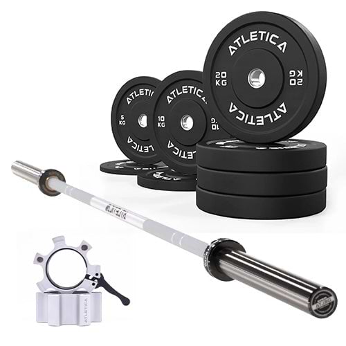 Langhantel Delta weiß I Aluminiumverschüsse weiß I Bumpr Plates Set 110kg