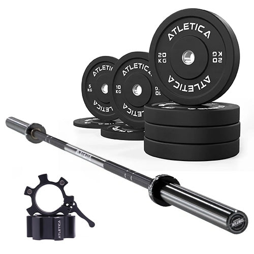 Gryf Delta Tripple Black w zestawie I Czarne talerze obciążeniowe Bumper 110 kg I Zaciski aluminiowe do sztangi