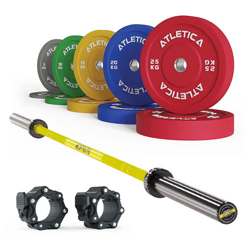 Langhantel Set Delta Electric Yellow | Color Bumper Plates 150kg | Pro Verschlüsse