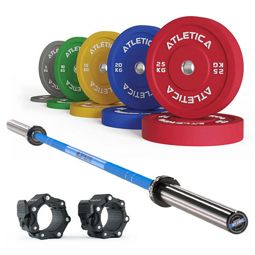 Langhantel Set Delta Electric Blue| Color Bumper Plates 150kg | Pro Verschlüsse