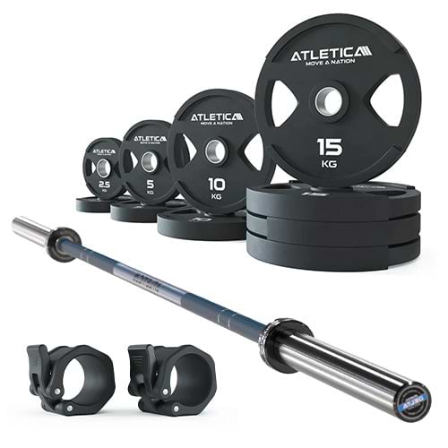 Langhantel Set Delta Dark Blue I 2H Gripper Plates 95kg I Kautschuk Verschlüsse