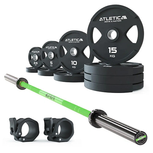 Langhantel Set Delta Electric Green I 2H Gripper Plates 95kg I Kautschuk Verschlüsse