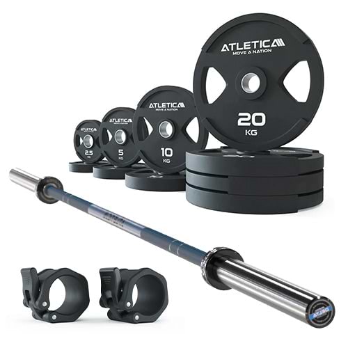 Langhantel Set Delta Dark Blue I 2H Gripper Plates 115kg I Kautschuk Verschlüsse