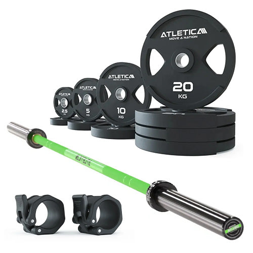 Langhantel Set Delta Electric Green I 2H Gripper Plates 115kg I Kautschuk Verschlüsse