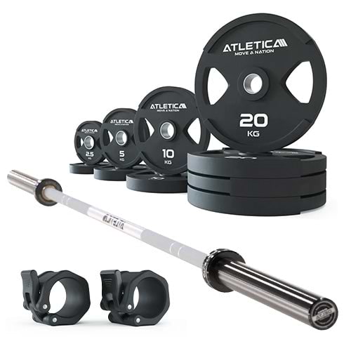 Langhantel Set Delta White I 2H Gripper Plates 115 kg I Kautschuk Verschlüsse