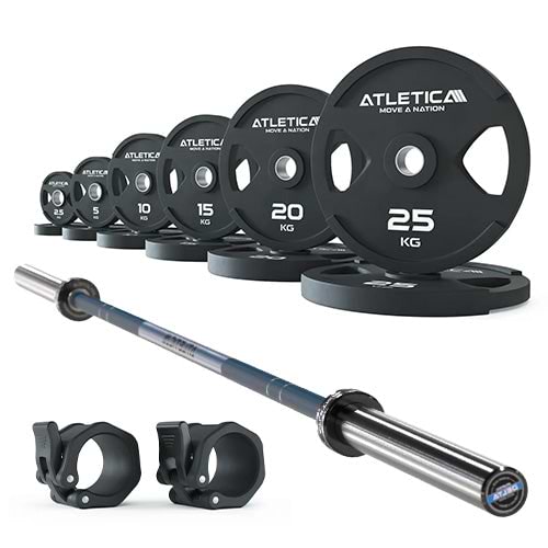 Langhantel Set Delta Dark Blue I 2H Gripper Plates 155kg I Kautschuk Verschlüsse