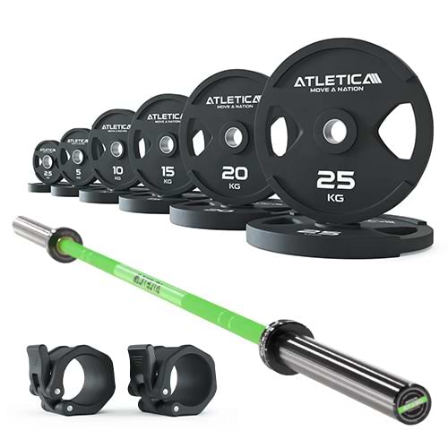 Langhantel Set Delta Electric Green I 2H Gripper Plates 155kg I Kautschuk Verschlüsse